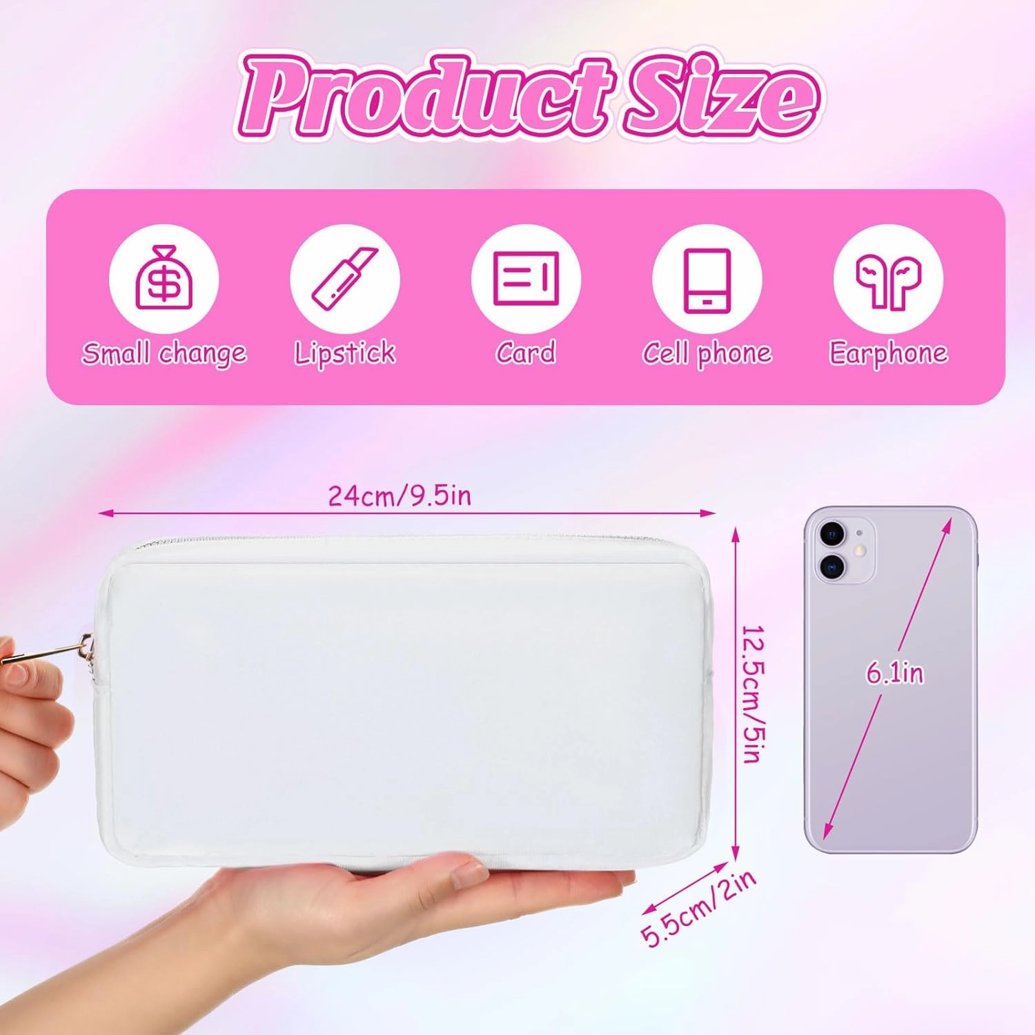 Sweetude 6 Pcs Nylon Makeup Bag Travel Nylon Pouch Zipper Cosmetic Bag for Purse Women Girls Organizer Makeup Pouch for Birthday Wedding Mother's Day Graduation Gifts(M,White)