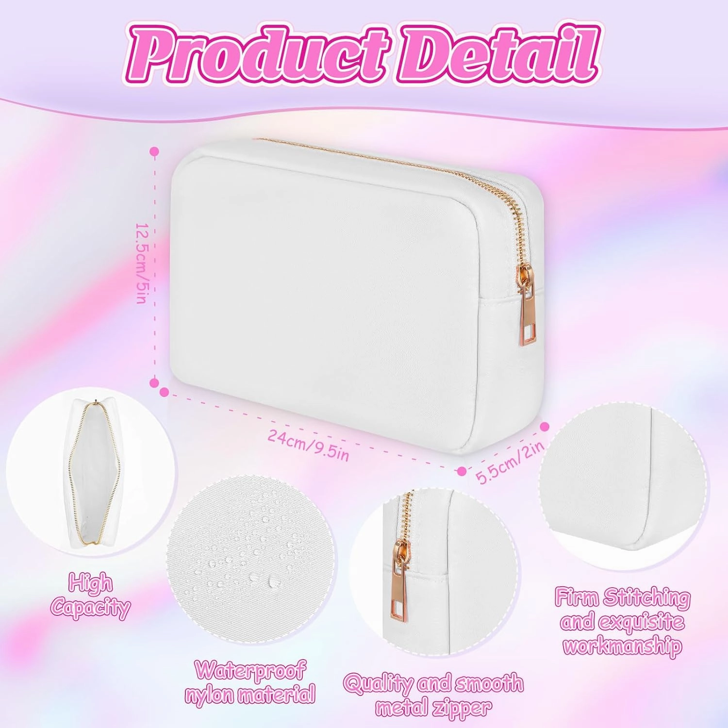 Sweetude 6 Pcs Nylon Makeup Bag Travel Nylon Pouch Zipper Cosmetic Bag for Purse Women Girls Organizer Makeup Pouch for Birthday Wedding Mother's Day Graduation Gifts(M,White)