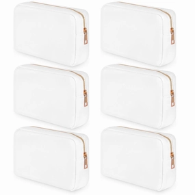 Sweetude 6 Pcs Nylon Makeup Bag Travel Nylon Pouch Zipper Cosmetic Bag for Purse Women Girls Organizer Makeup Pouch for Birthday Wedding Mother's Day Graduation Gifts(M,White)