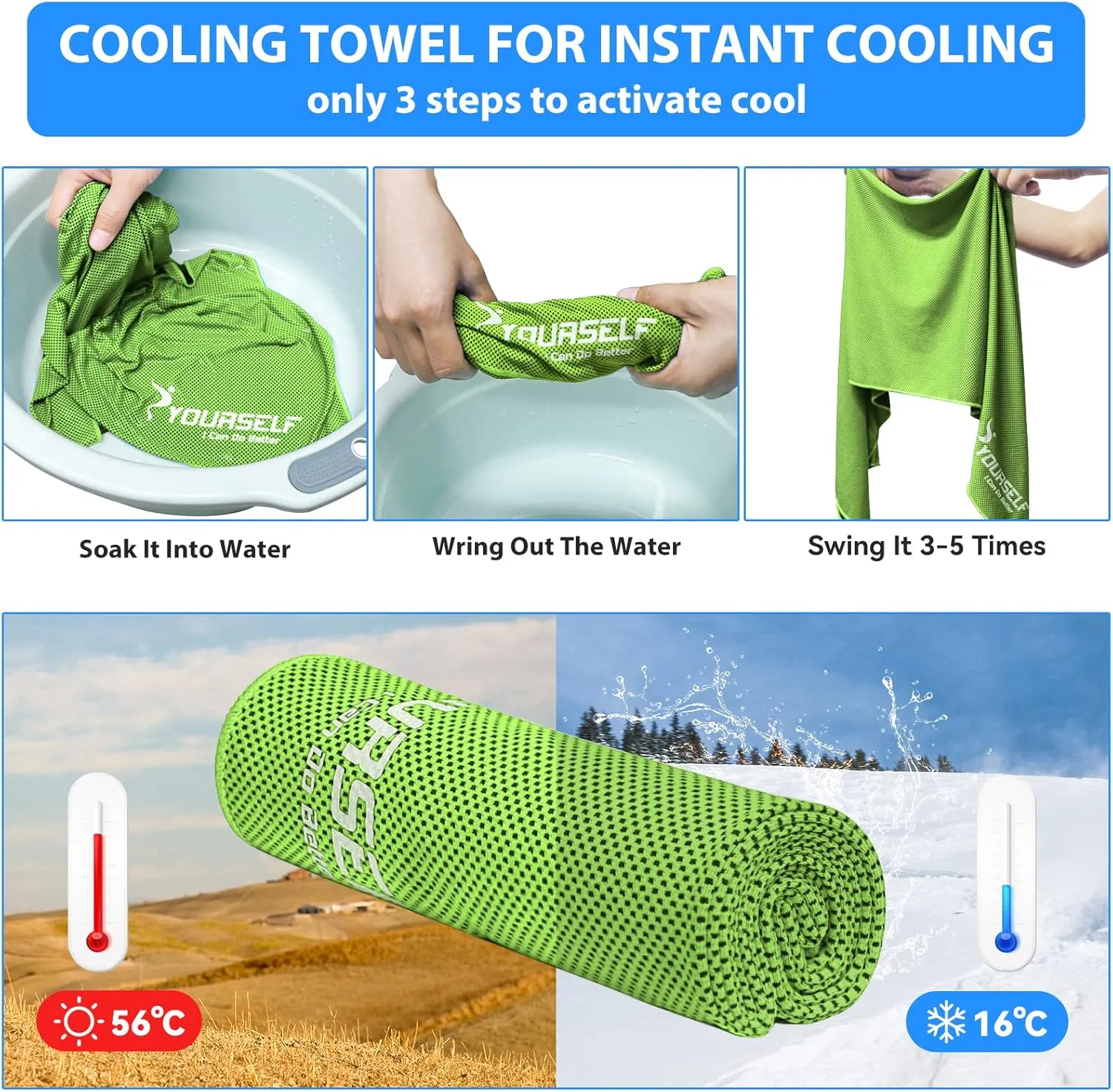 SYOURSELF Cooling Towels for Neck and Face, 4 Pack 40" x 12" Cooling Towel for Hot Weather, Soft Breathable Instant Cool Chilly Pad for Sports Golf Yoga Gym Athletes Camping Ice Towels