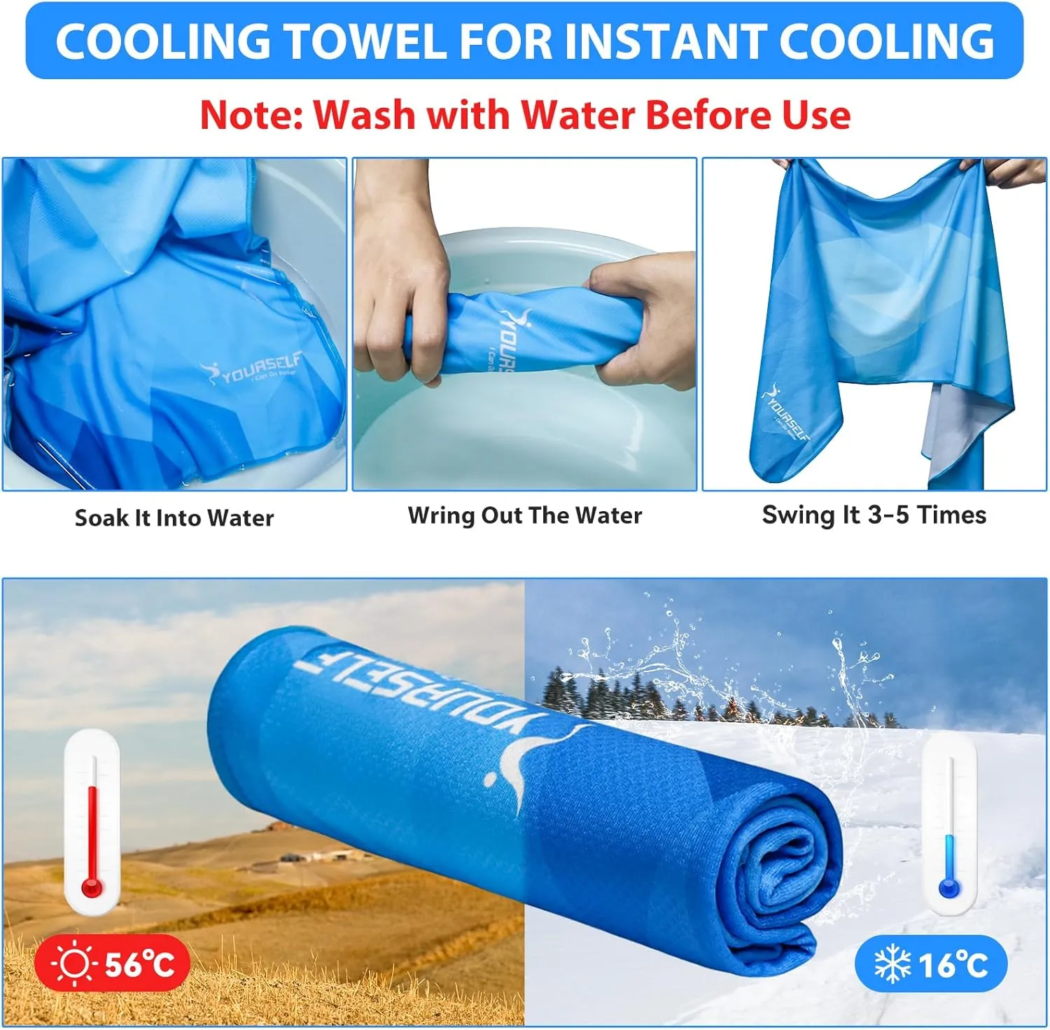 SYOURSELF Cooling Towels for Neck and Face, 4 Pack 40" x 12" Cooling Towel for Hot Weather, Soft Breathable Instant Cool Chilly Pad for Sports Golf Yoga Gym Athletes Camping Ice Towels(Mix-4pcs)