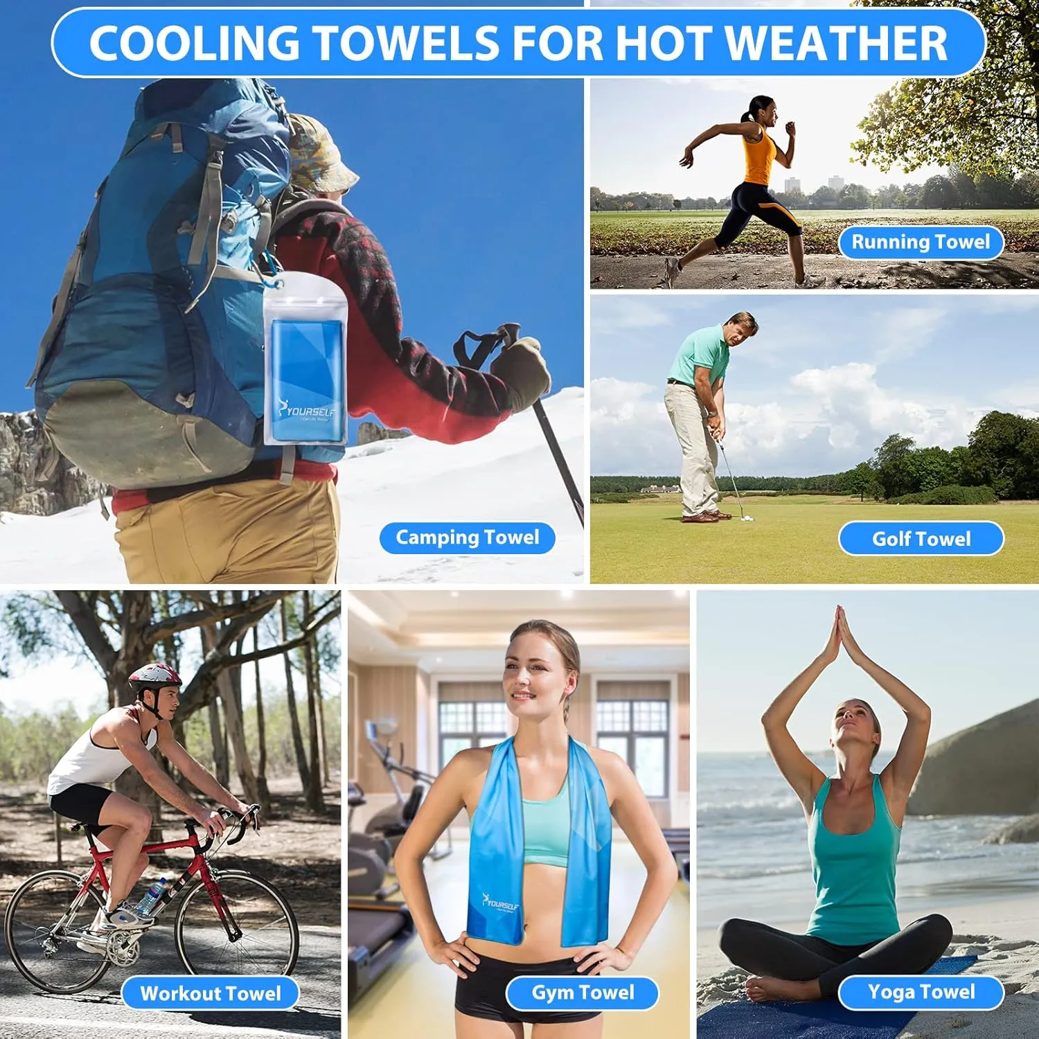 SYOURSELF Cooling Towels for Neck and Face, 4 Pack 40" x 12" Cooling Towel for Hot Weather, Soft Breathable Instant Cool Chilly Pad for Sports Golf Yoga Gym Athletes Camping Ice Towels(Mix-4pcs)