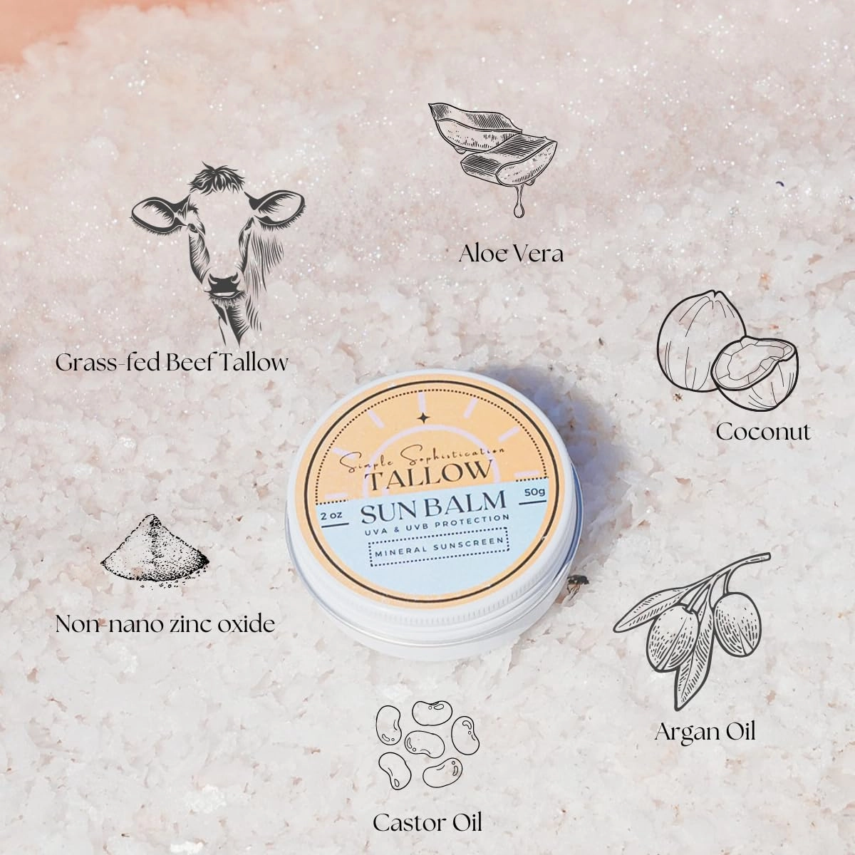 Tallow Sun Balm, tinted - with grassfed tallow, castor oil, zinc oxide | Mineral Sunscreen | Natural, Clean, Organic | Reef Safe, Ocean Friendly | Spf 30 - suitable for sensitive skin (2 oz) (Fair)