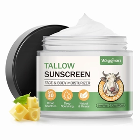 Tallow Sunscreen SPF 30 - Non-Toxic Natural Mineral Sunscreen with Zinc Oxide & Beef Tallow - Organic Reef Safe Sunblock for Face & Body - Moisturizing for All Skin Types (Sport & Daily Use)