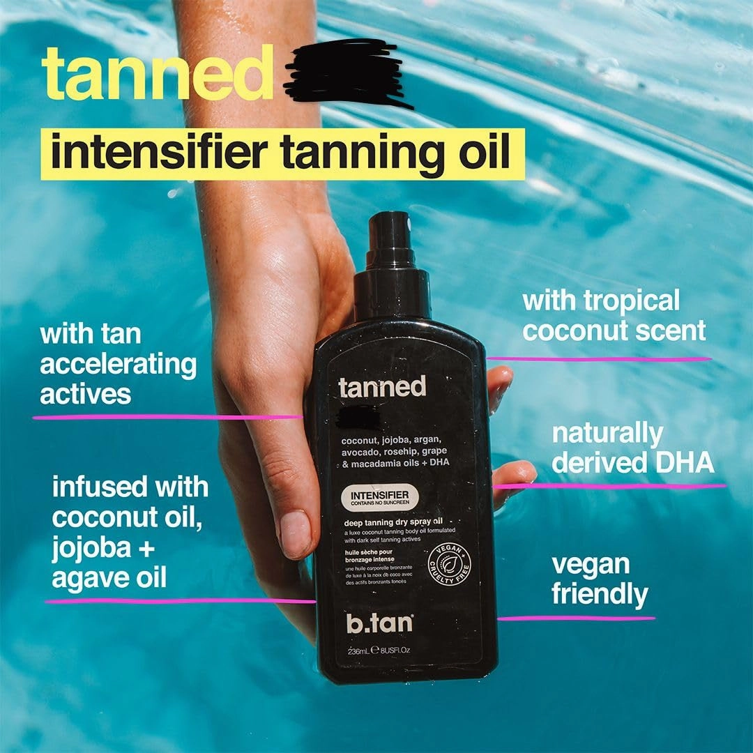 Tanning Oil | Get Tanned Intensifier Dry Spray - Fast, Dark Outdoor Sun Tanner from Tan Accelerating Actives, Packed with Moisturizing Oils, No SPF, Austrailian Brand, 8 Fl Oz