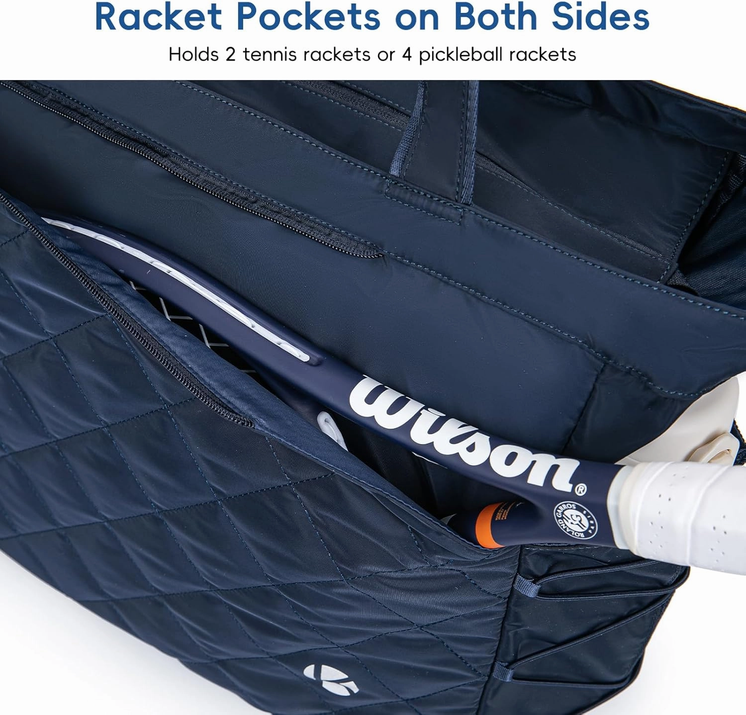Tennis Tote Bag with Shoe Compartment - Extra-Large Quilted Pickleball Bag Holds 2-4 Rackets, Water-Resistant & Lightweight for Men & Women