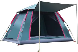 Tent Canopy for Camping Automatic Waterproof Tents 3-4 People Beach High-Density Silver Rubber Fabric Camping Tent Family Outdoor Picnic (Color : Dark Green, Size : 240 * 240 * 154CM)