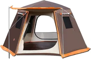 Tent,Camping Ultra Light Backpack Waterproof and Windproof Dome pop-up Double Thick Aluminum Pole Suitable Color:Brown,Size:330x330x195cm