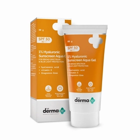 The Derma Co 1% Hyaluronic Sunscreen Aqua Gel with SPF 50 & PA     | Broad Spectrum UVA/B & Blue Light Protection | Suits Oily to Normal Skin | 2.82 Oz/80 g