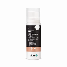The Derma Co 1% Hyaluronic Tinted Sunscreen Gel with SPF 60 & PA     | Broad Spectrum Protection with Natural Tint | Suits Oily to Sensitive Skin | 1.76 Oz/50g