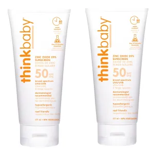 Thinkbaby Safe Sunscreen SPF 50  - 6oz Family Size (2-Pack)