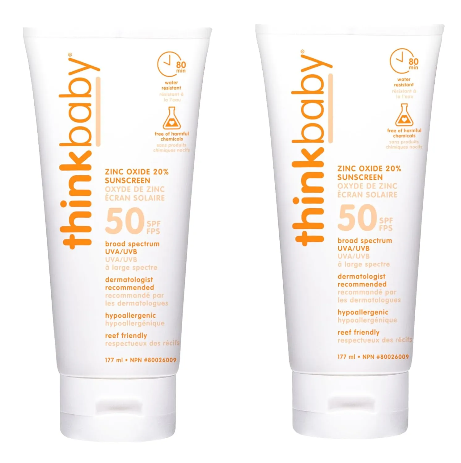 Thinkbaby Safe Sunscreen SPF 50  - 6oz Family Size (2-Pack)