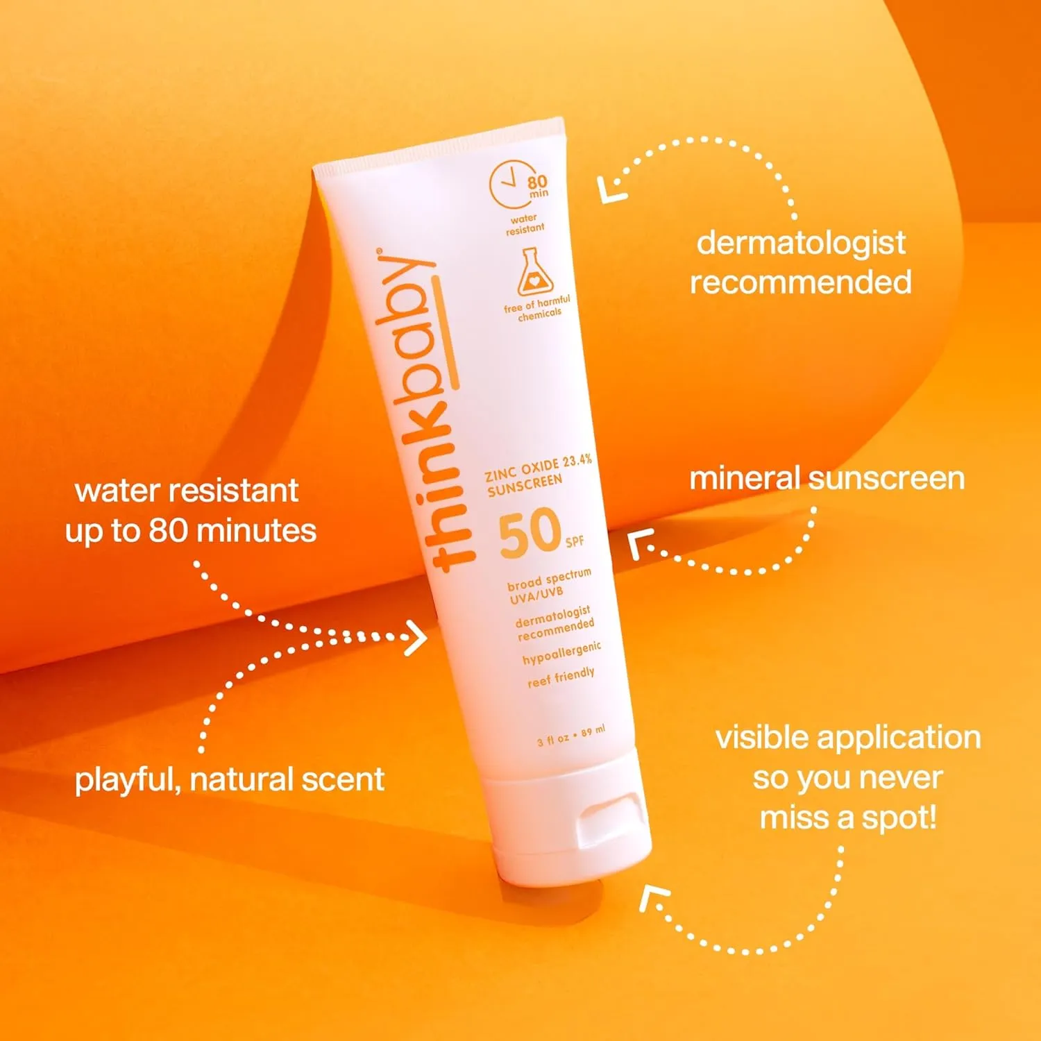 Thinkbaby SPF 50  Baby Mineral Sunscreen – Safe, Natural Sunblock for Babies - Water Resistant Sun Cream – Broad Spectrum UVA/UVB Sun Protection – Vegan Baby Sunscreen Lotion, 3 Oz.