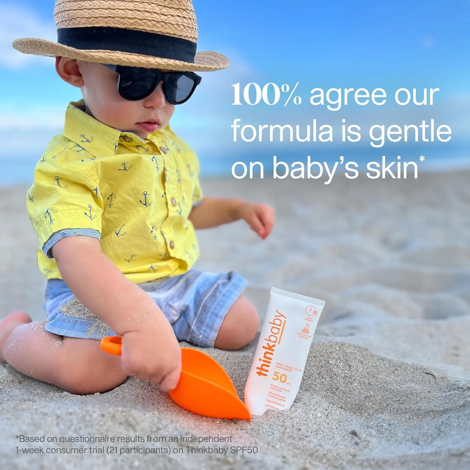 Thinkbaby SPF 50  Baby Mineral Sunscreen – Safe, Natural Sunblock for Babies - Water Resistant Sun Cream – Broad Spectrum UVA/UVB Sun Protection – Vegan Baby Sunscreen Lotion, 3 Oz.