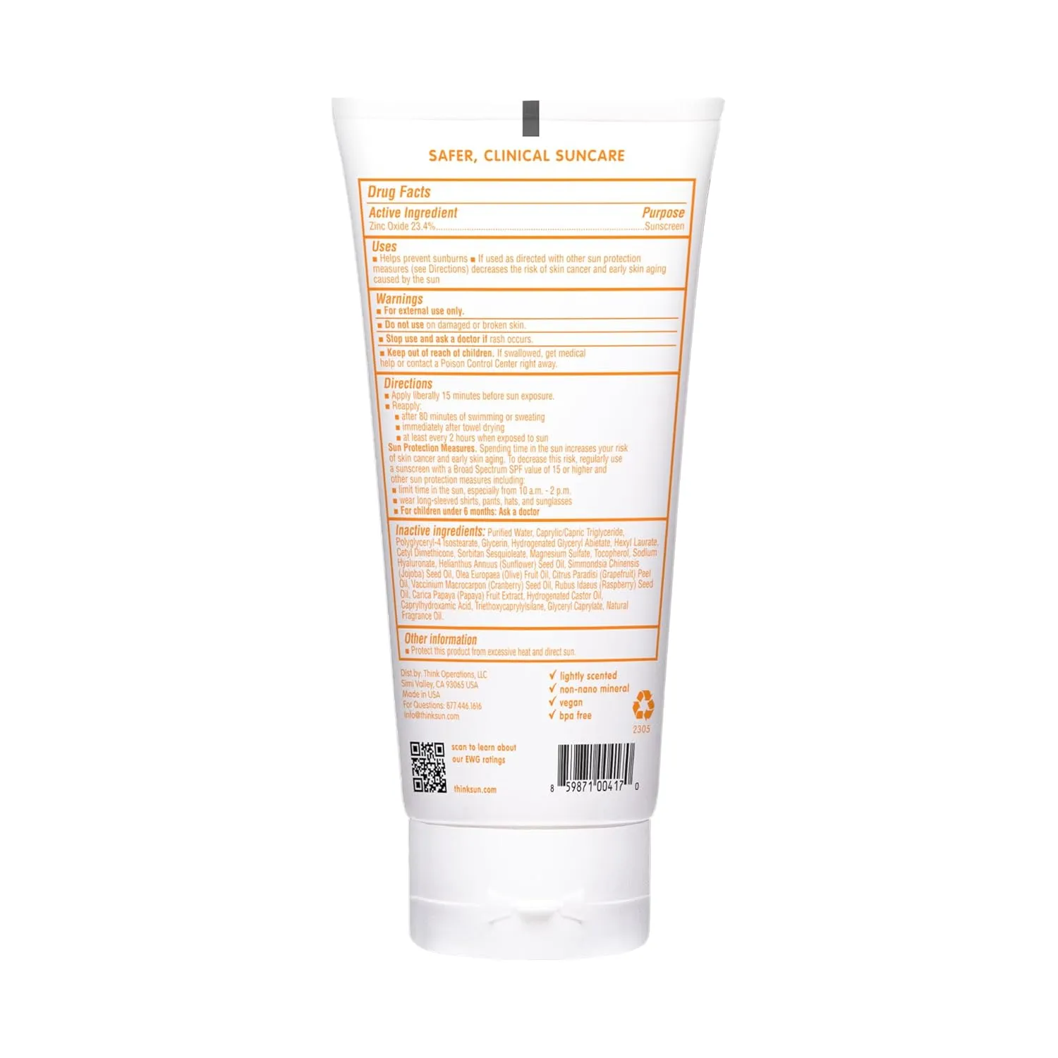 Thinkbaby SPF 50  Baby Mineral Sunscreen – Safe, Natural Sunblock for Babies - Water Resistant Sun Cream – Broad Spectrum UVA/UVB Sun Protection – Vegan Baby Sunscreen Lotion, 6 Oz.