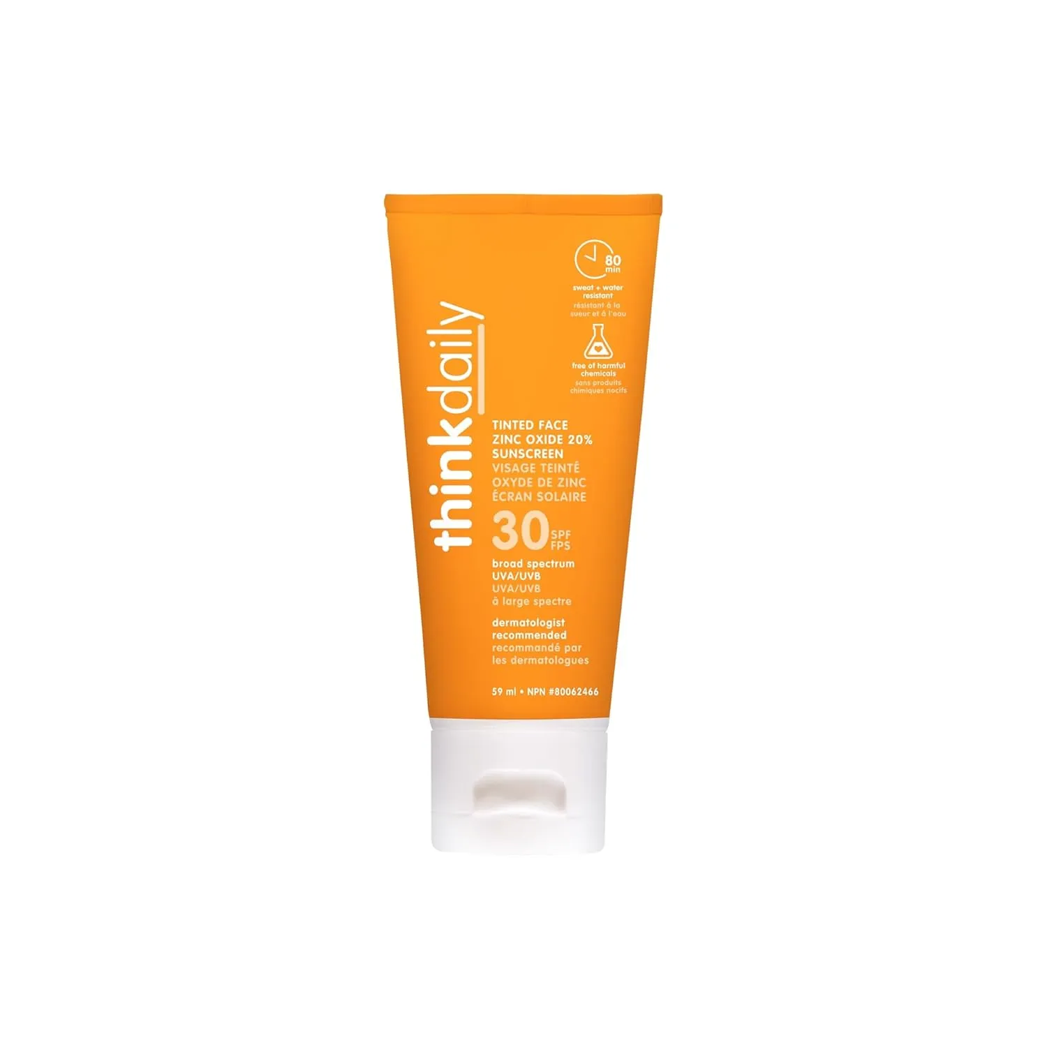 Thinkdaily Tinted Sunscreen for Face, SPF 30, 24.25% Zinc Oxide, 2 Oz, Safe, Natural, Water Resistant Reef Safe Sunscreen, All Skin Tones, Broad Spectrum UVA/UVB Sun Screen for Sun Protection