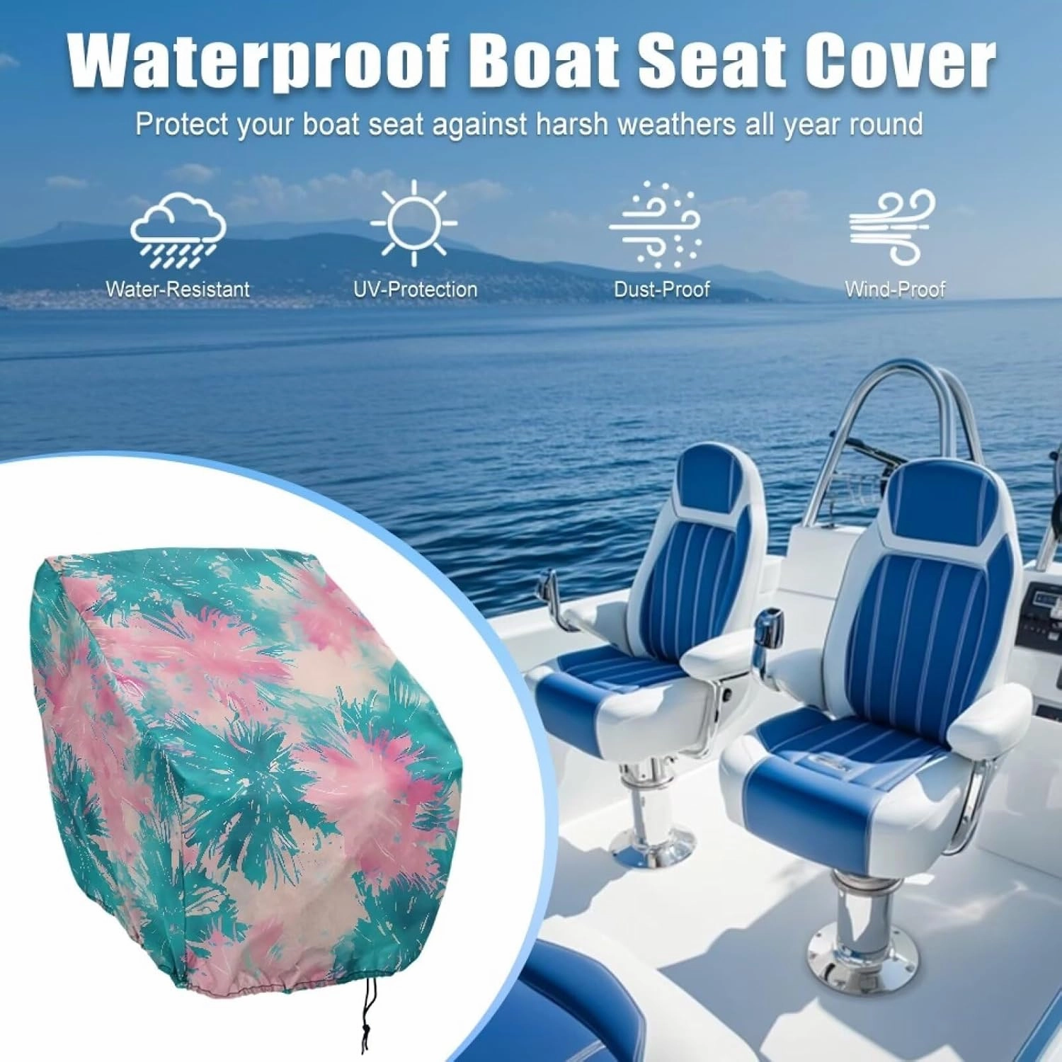 Tie Dying Boat Folding Seat Cover Silver-Plated Polyester Weather Resistant Material Captain's Chair Cover Full Length Protection for Your Boat Seat Cover
