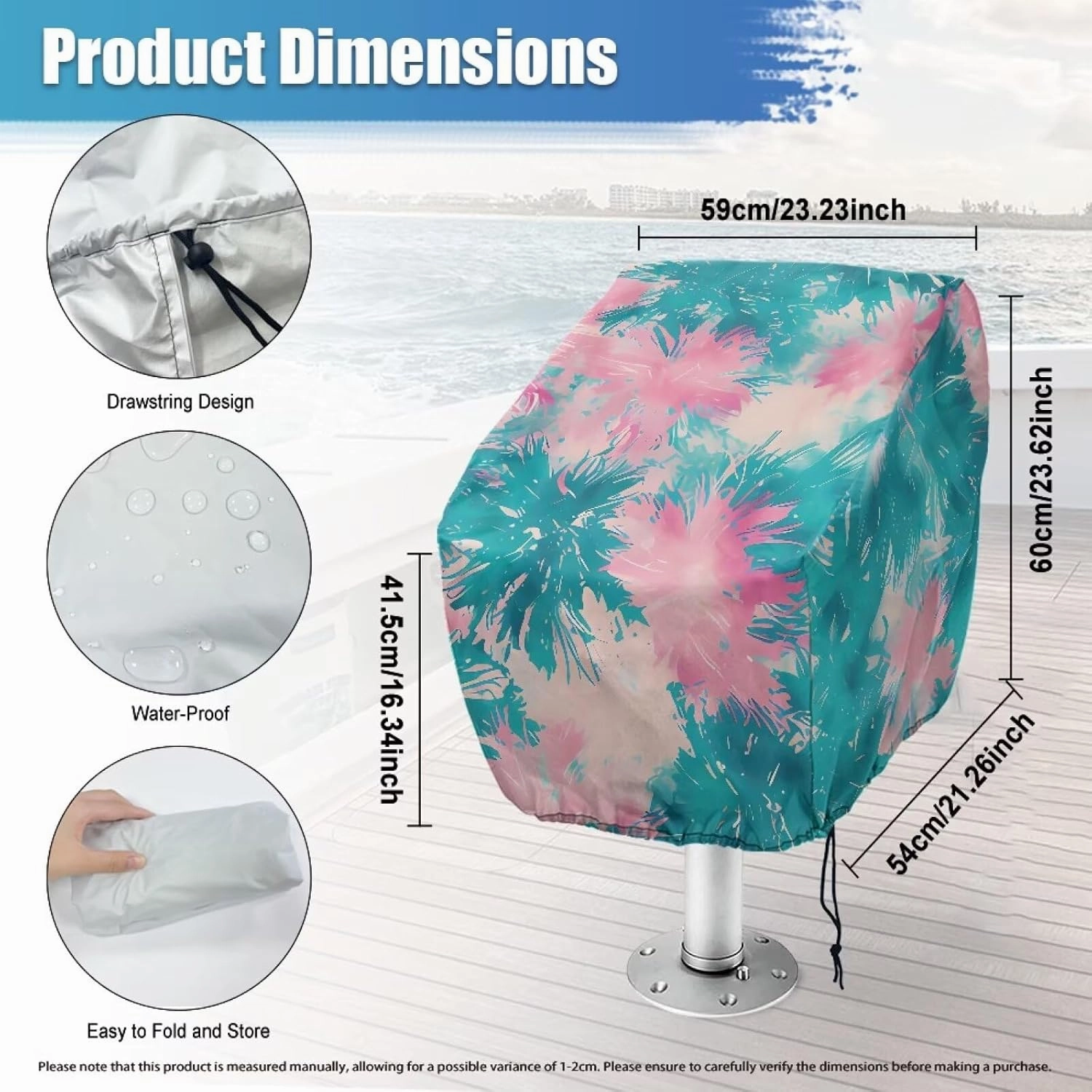 Tie Dying Boat Folding Seat Cover Silver-Plated Polyester Weather Resistant Material Captain's Chair Cover Full Length Protection for Your Boat Seat Cover