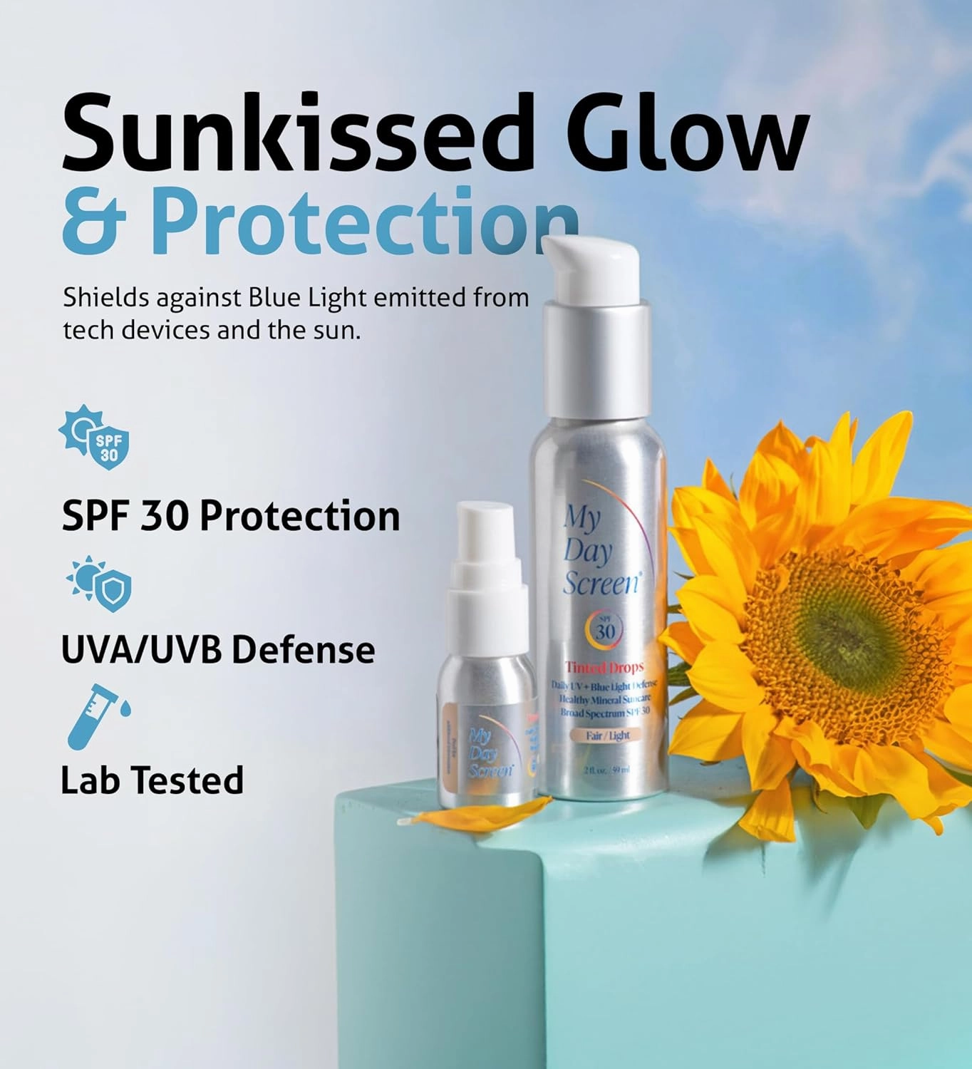 Tinted Drops, 3-in-1 Tinted Moisturizer, Fair to Light Skin Tint, SPF 30 Sunscreen for Face, Plant-based Reef-friendly Sun Care, Vegan, No Phthalates, PEGs, and Parabens, 2 fl. oz.