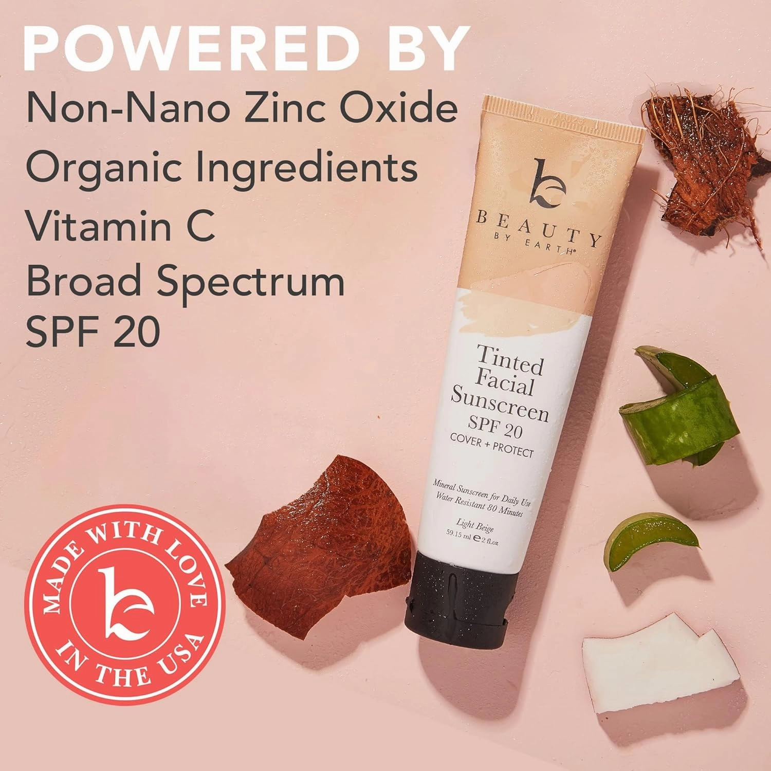 Tinted Sunscreen for Face - SPF 20 With Natural & Organic Ingredients Broad Spectrum Sunblock Lotion, Tinted Moisturizer Zinc Oxide Sunscreen Face for Skincare, Facial Sunscreen (Light Beige 2pk)