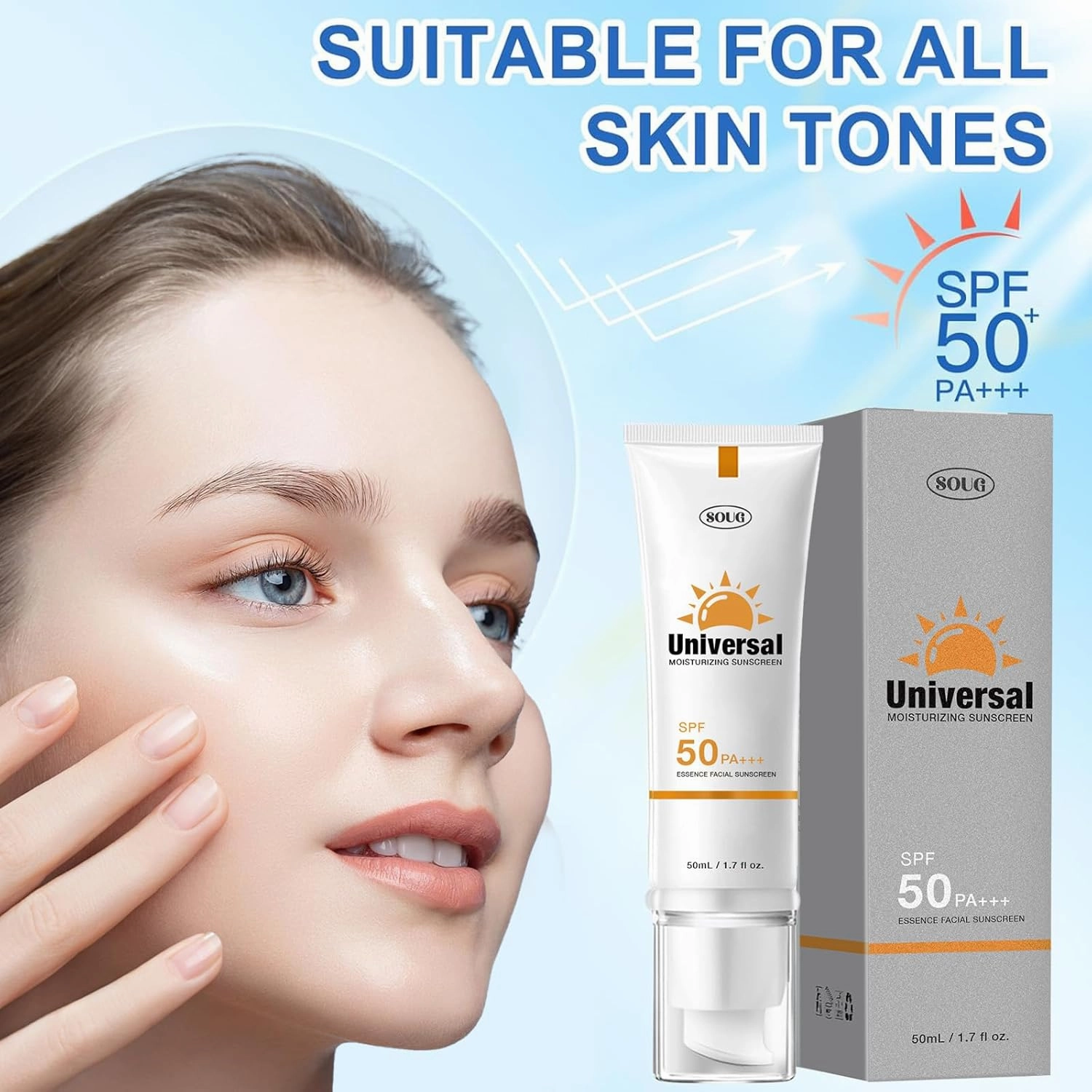 Tinted Sunscreen For Face SPF 50, Universal Protector Solar 50 Face Sunscreen Moisturizer, No Sticky, Hydrating travel size 50ml (3, Tinted)