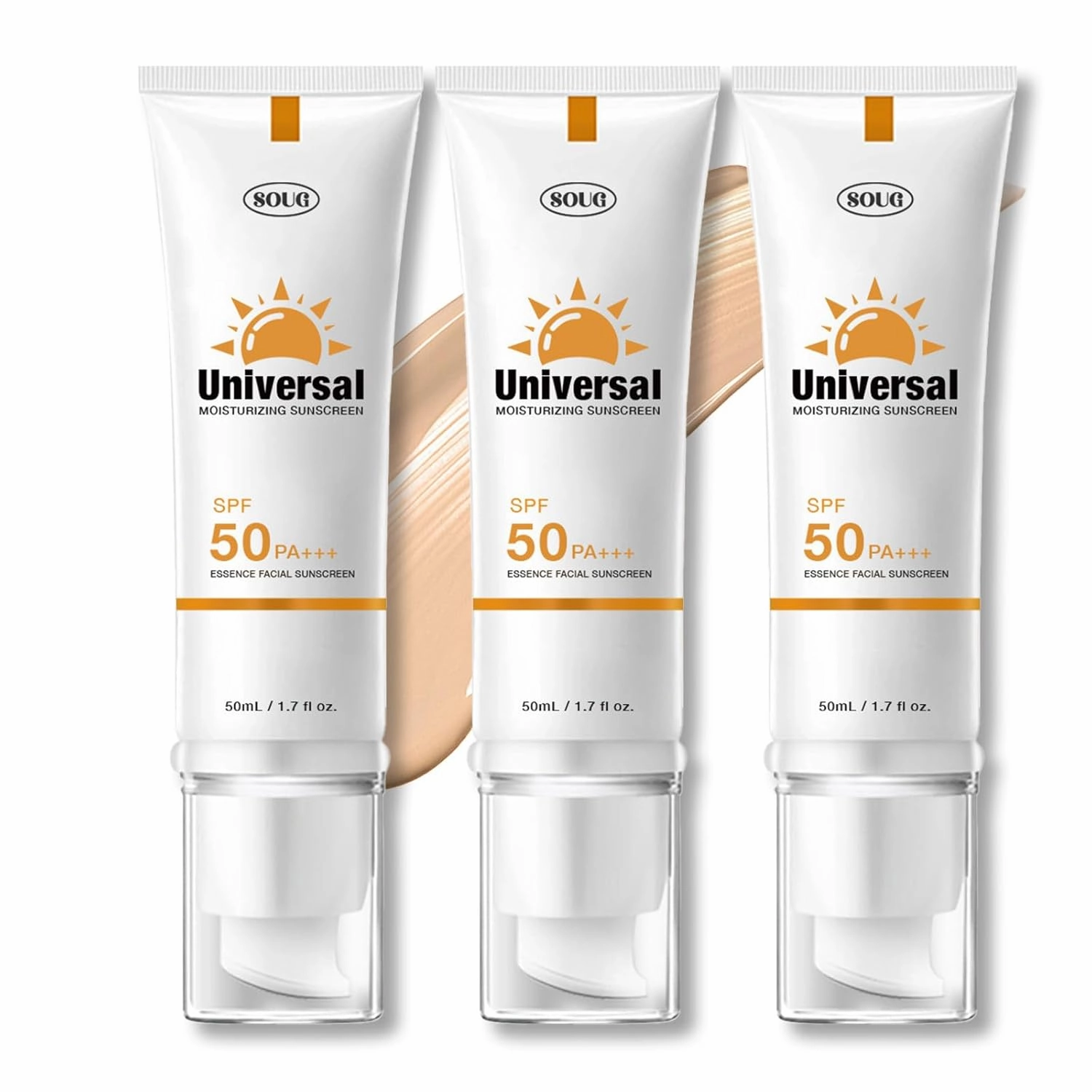 Tinted Sunscreen For Face SPF 50, Universal Protector Solar 50 Face Sunscreen Moisturizer, No Sticky, Hydrating travel size 50ml (3, Tinted)