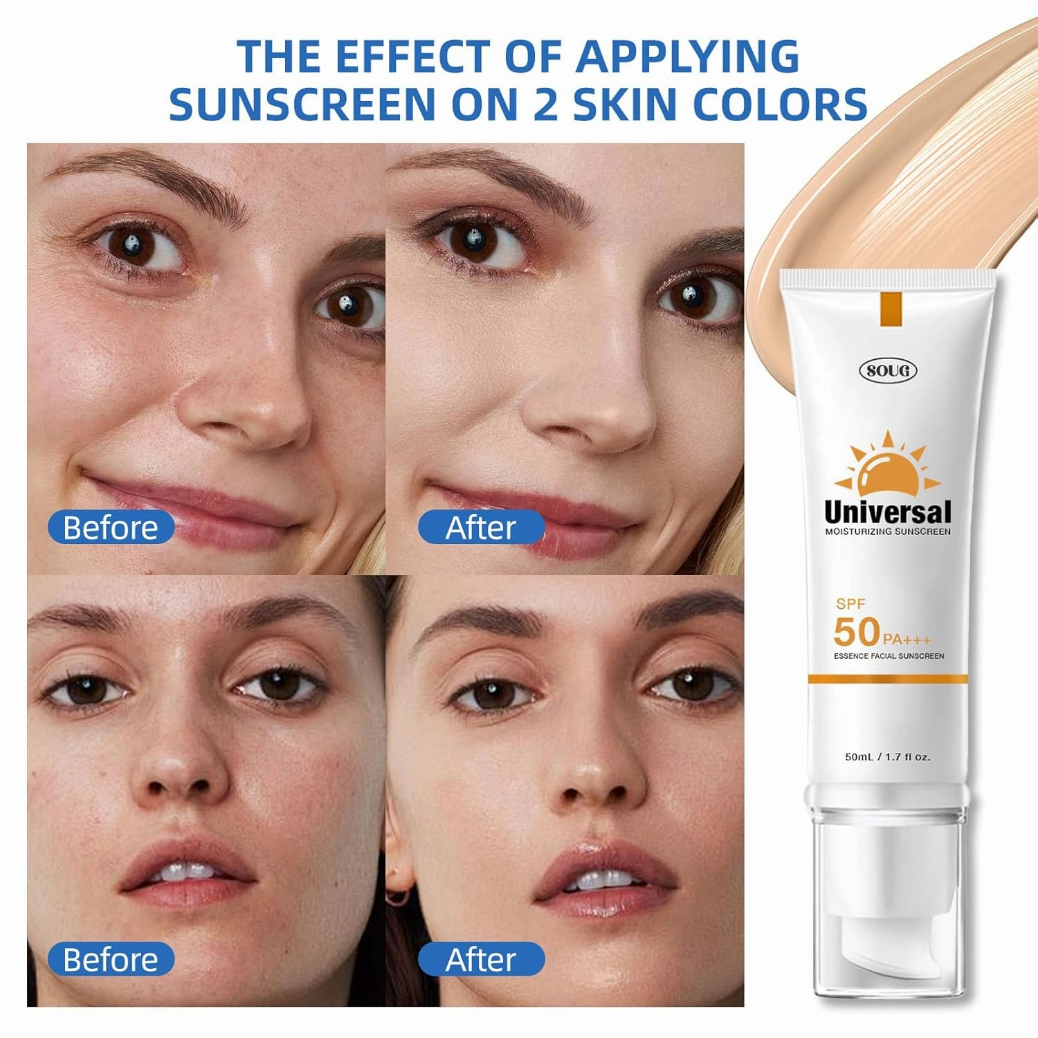 Tinted Sunscreen For Face SPF 50, Universal Protector Solar 50 Face Sunscreen Moisturizer, No Sticky, Hydrating travel size 50ml (3, Tinted)