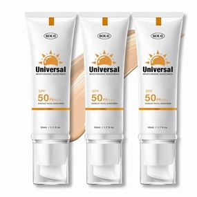 Tinted Sunscreen For Face SPF 50, Universal Protector Solar 50 Face Sunscreen Moisturizer, No Sticky, Hydrating travel size 50ml (3, Tinted)