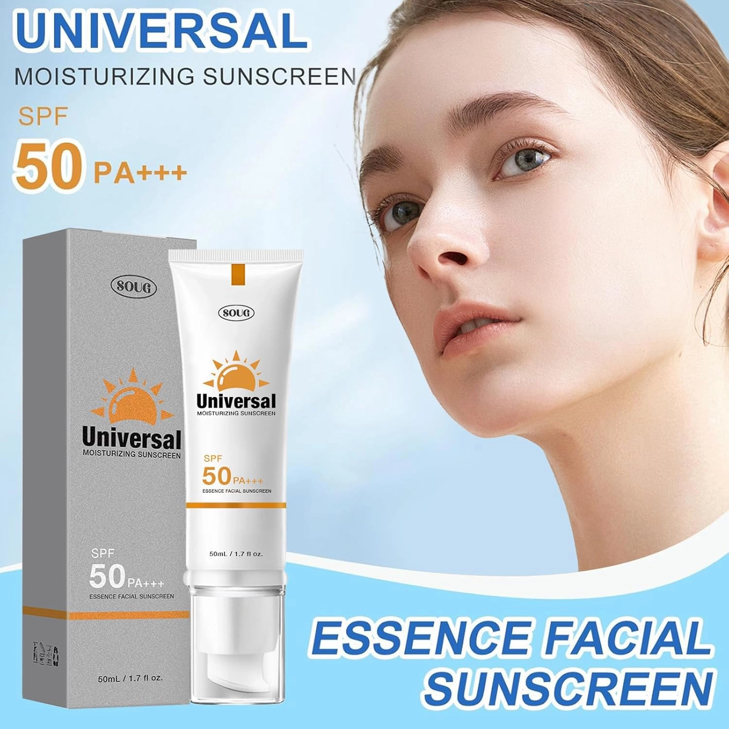 Tinted Sunscreen For Face SPF 50, Universal Protector Solar 50 Face Sunscreen Moisturizer, No Sticky, Hydrating travel size 50ml (3, Tinted)