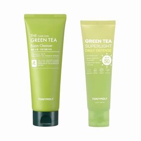 TONYMOLY Green Tea SPF 50 Sunscreen & Chok Chok Green Tea Foam Cleanser Skincare Bundle, 50ml & 1 Count