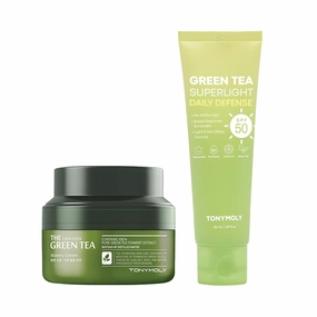 TONYMOLY Green Tea SPF 50 Sunscreen with Chok Chok Green Tea Watery Moisture Body Cream, 50ml & 3.4 oz