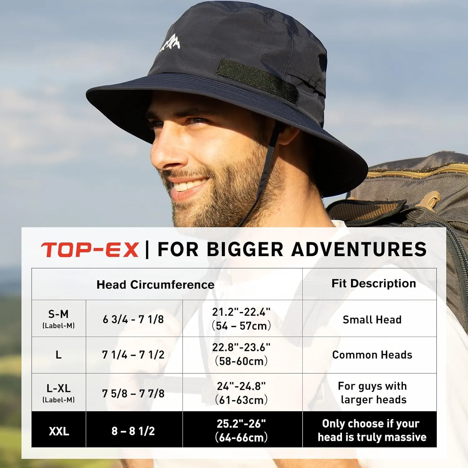 TOP-EX L/XL/XXL UV50  Waterproof Bucket Sun Hat for Fishing Golf Hiking All-Weather Outdoor Rain Hat Stiff Brim