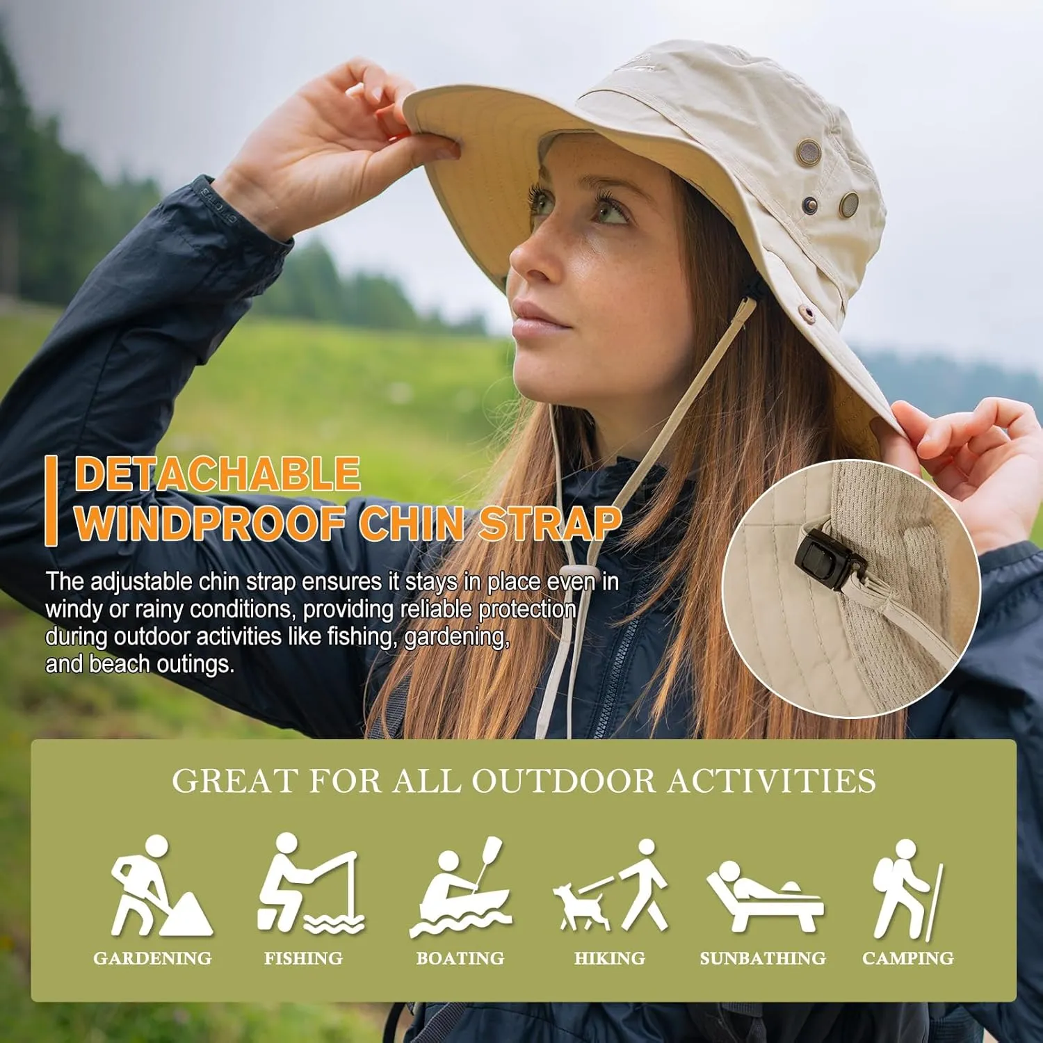 TOP-EX Waterproof Ponytail Rain-Proof UV50  Sun Hat Cooling Mesh Lining Women Ladies Fashion Oversized