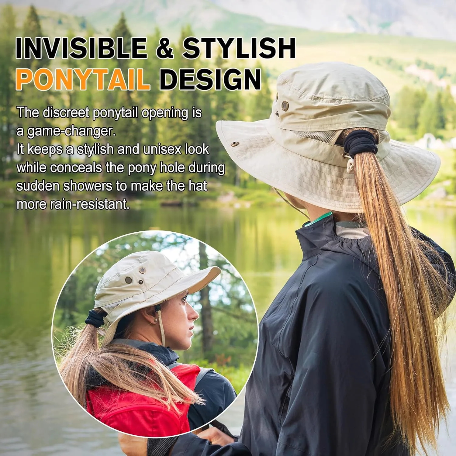 TOP-EX Waterproof Ponytail Rain-Proof UV50  Sun Hat Cooling Mesh Lining Women Ladies Fashion Oversized