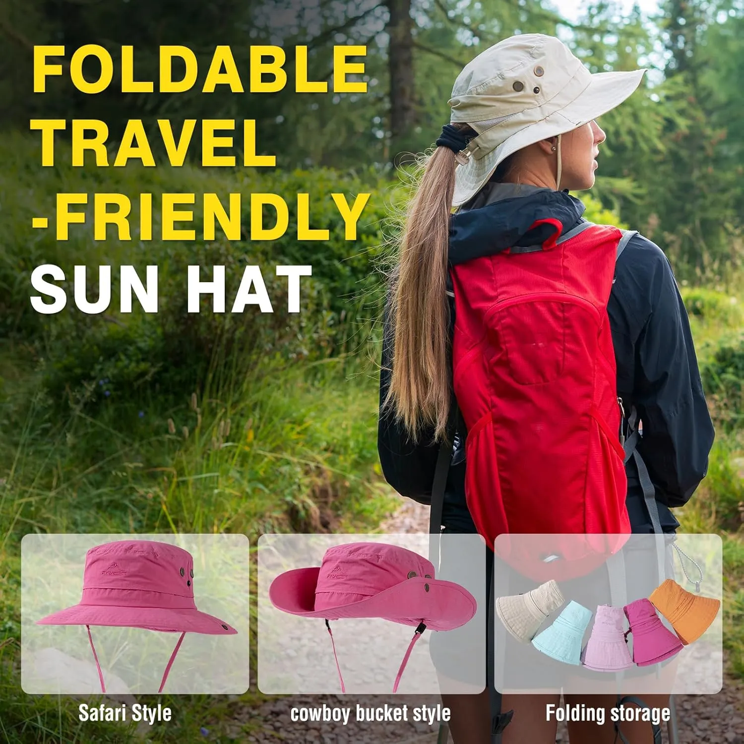 TOP-EX Waterproof Ponytail Rain-Proof UV50  Sun Hat Cooling Mesh Lining Women Ladies Fashion Oversized
