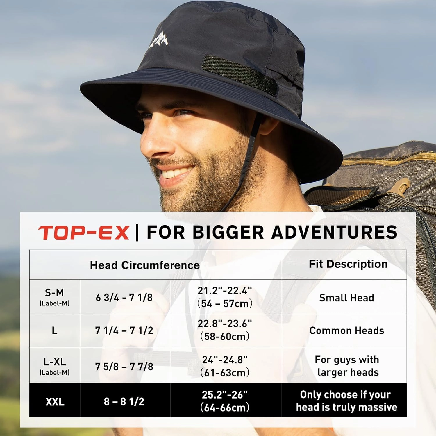 TOP-EX L/XL/XXL UV50  Waterproof Bucket Sun Hat for Fishing Golf Hiking All-Weather Outdoor Rain Hat Stiff Brim