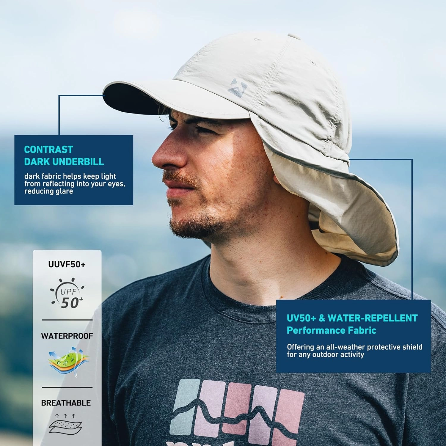TOP-EX L/XL/XXL UV50  Waterproof Neck Flap Baseball Sun Cap