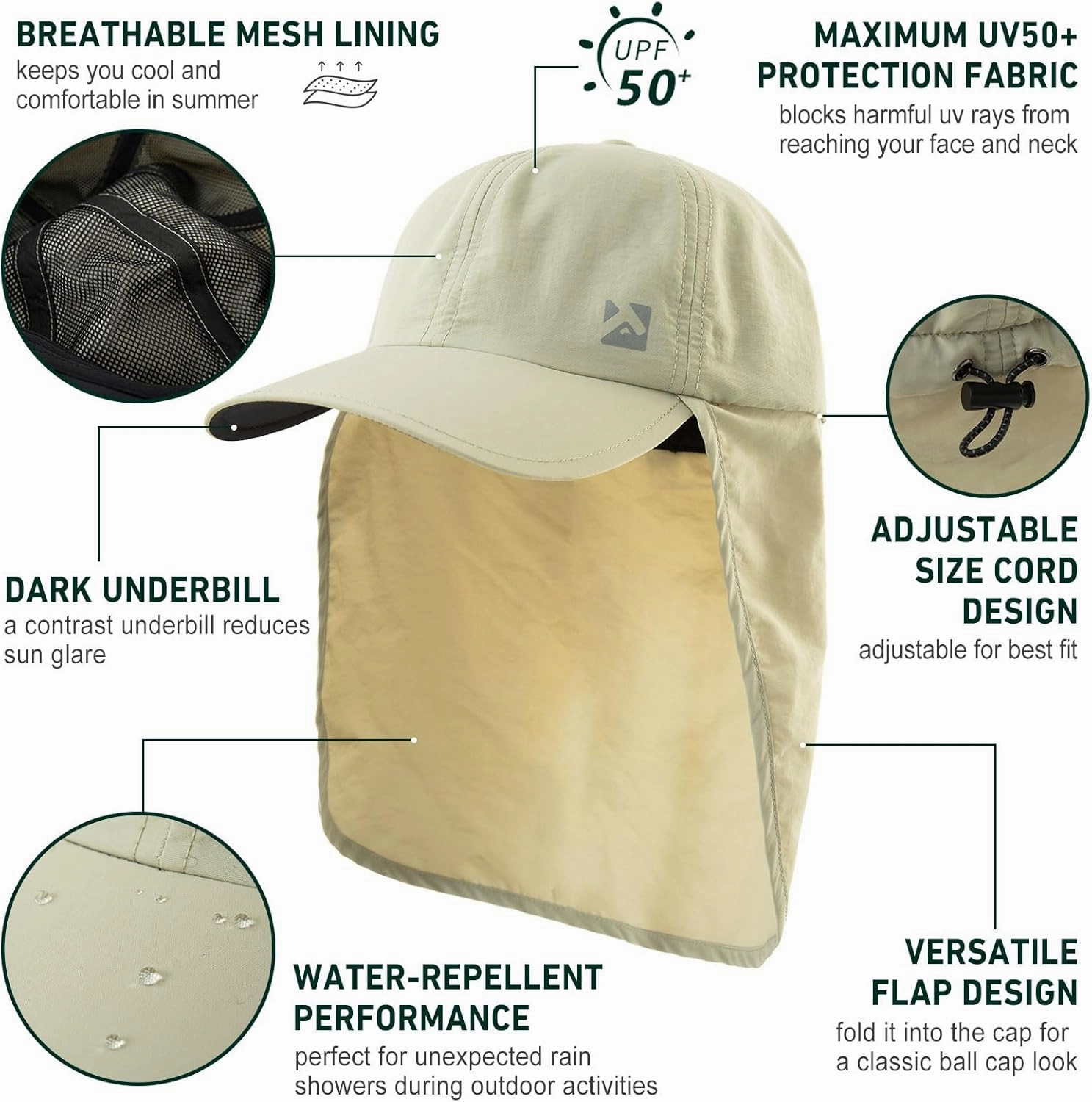 TOP-EX L/XL/XXL UV50  Waterproof Neck Flap Baseball Sun Cap
