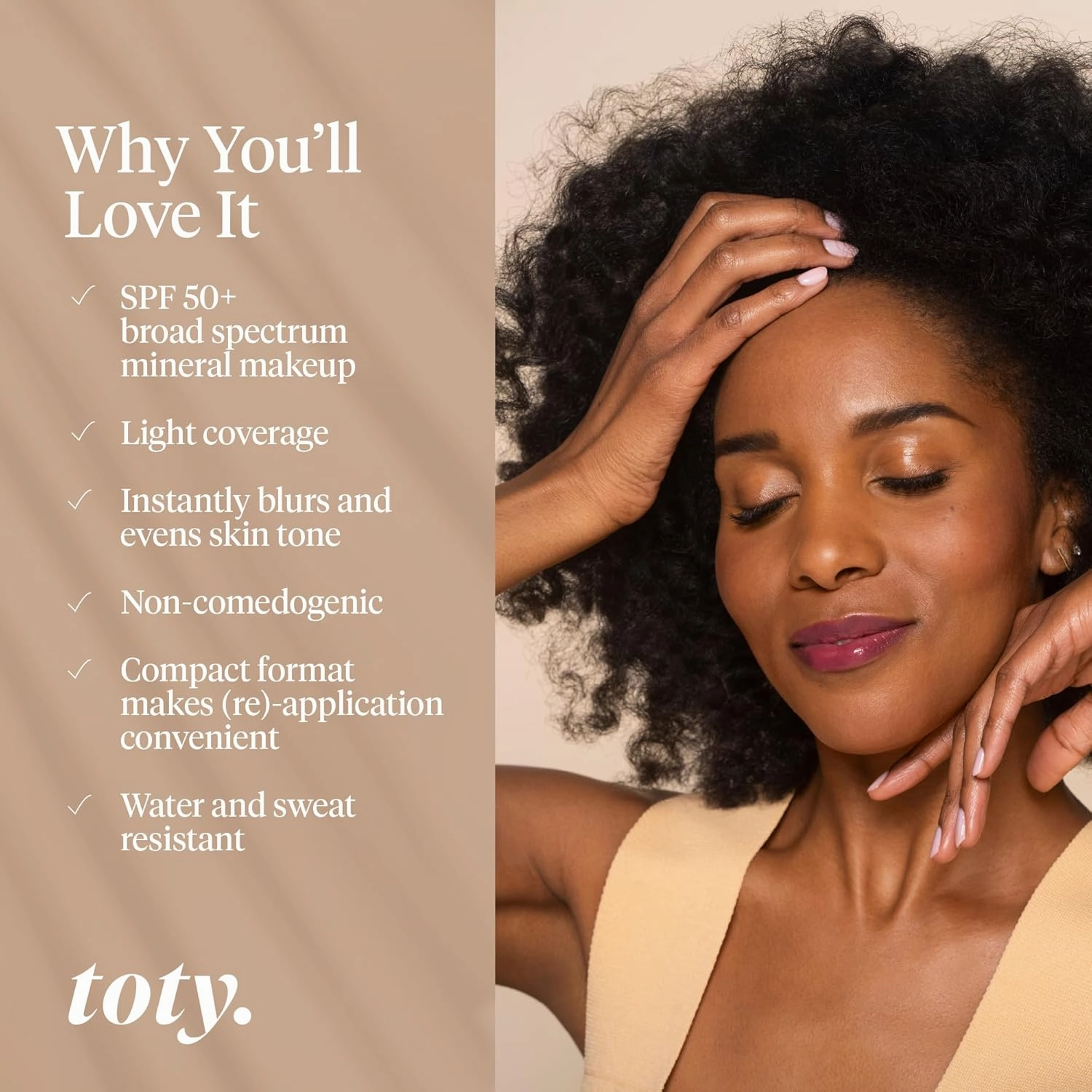 Toty by Sofia Vergara - Ilumina CC Creamy Compact SPF 50  Mineral Broad Spectrum Sunscreen for Face - Tinted Blurring Balm SPF- Matte, Light Coverage - Water & Sweat Resistant - All Skin Types - 4N