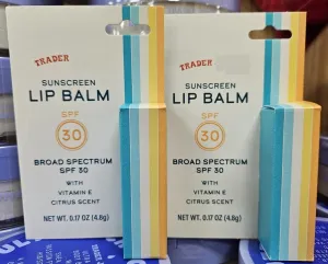 Trader Joe Sunscreen Lip Balm VE Citrus Scent SPF 30 0.17oz 4.8g (2 Packs)