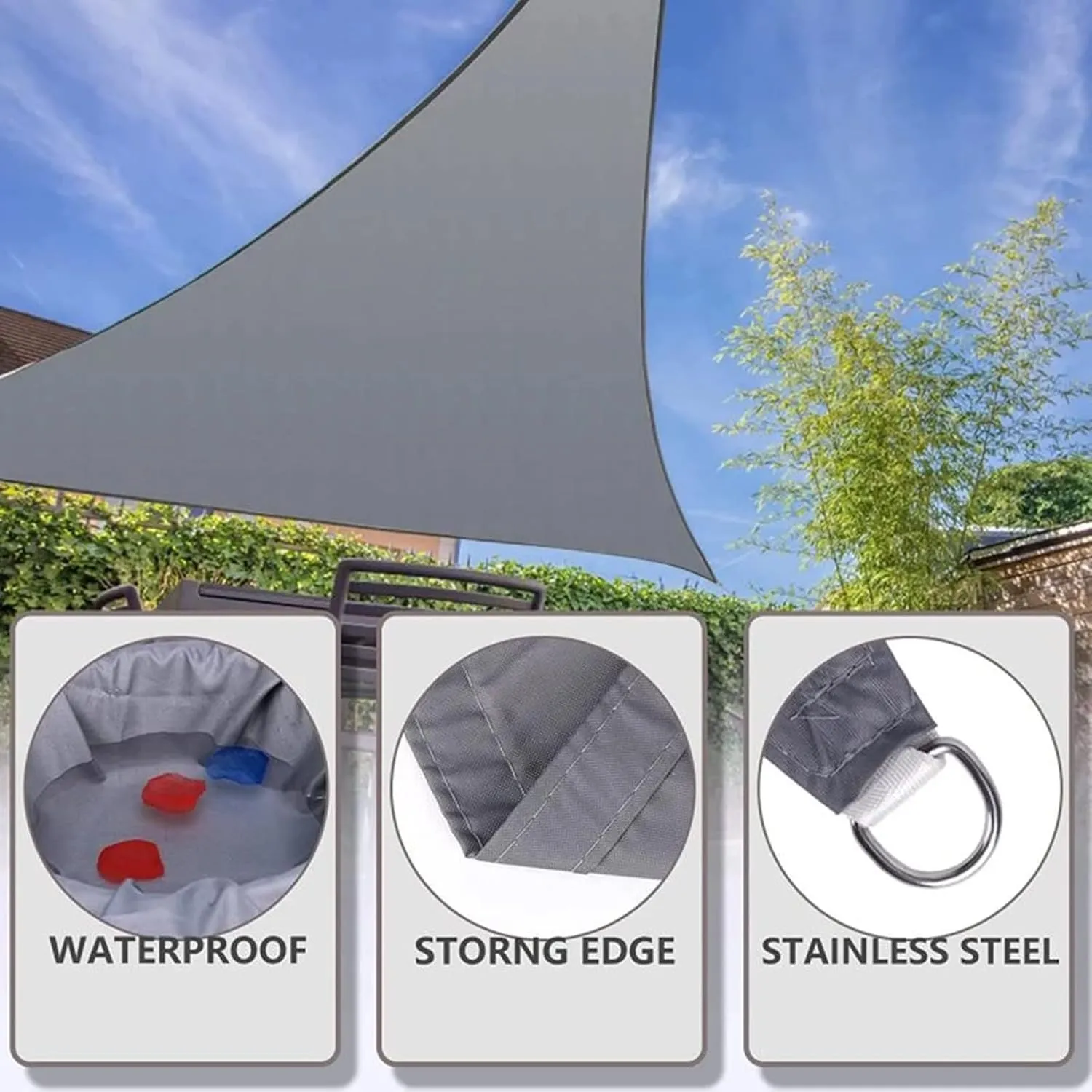 Triangular Sun Shade Sail, Waterproof Party Sunscreen Awning, Wind-Proof Sun-Proof Sunshade Canopy for Garden, Backyard, Outdoor Facility & Activities (E 4x4x5.7m)