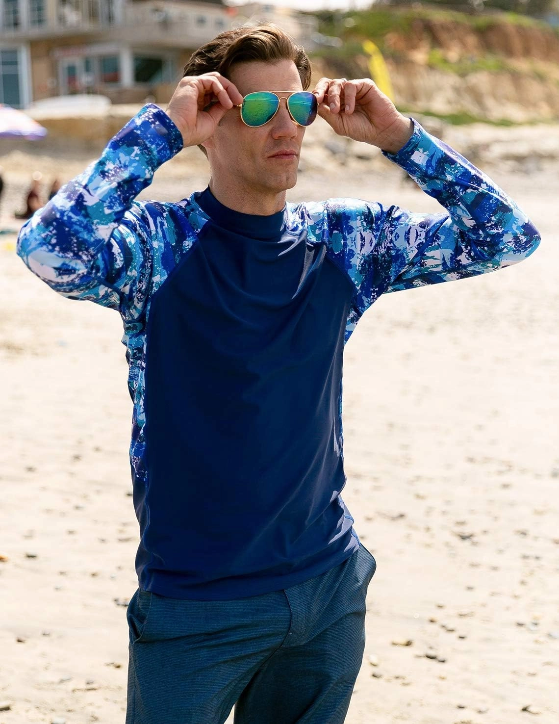 Tuga Men's Swim Performance Rash Guard, UPF 50  Sun Protection, Made in USA
