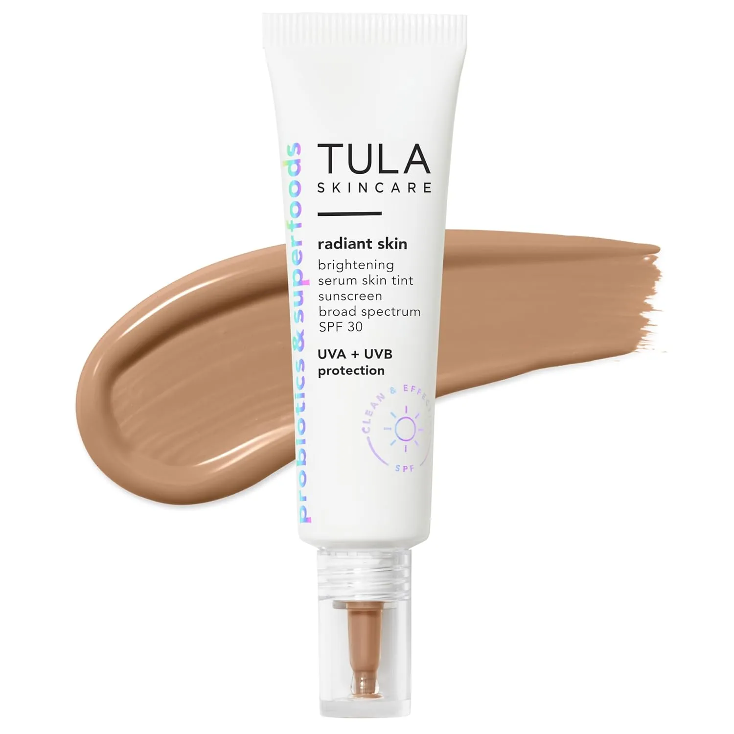 Tula Skin Care Radiant Skin Brightening Serum Skin Tint SPF,Facial Sunscreen Provides Broad Spectrum SPF 30 Protection, Tinted, Serum-Light Formula Brightens and Evens Skin,Shade 14, 1.0 fl. oz.