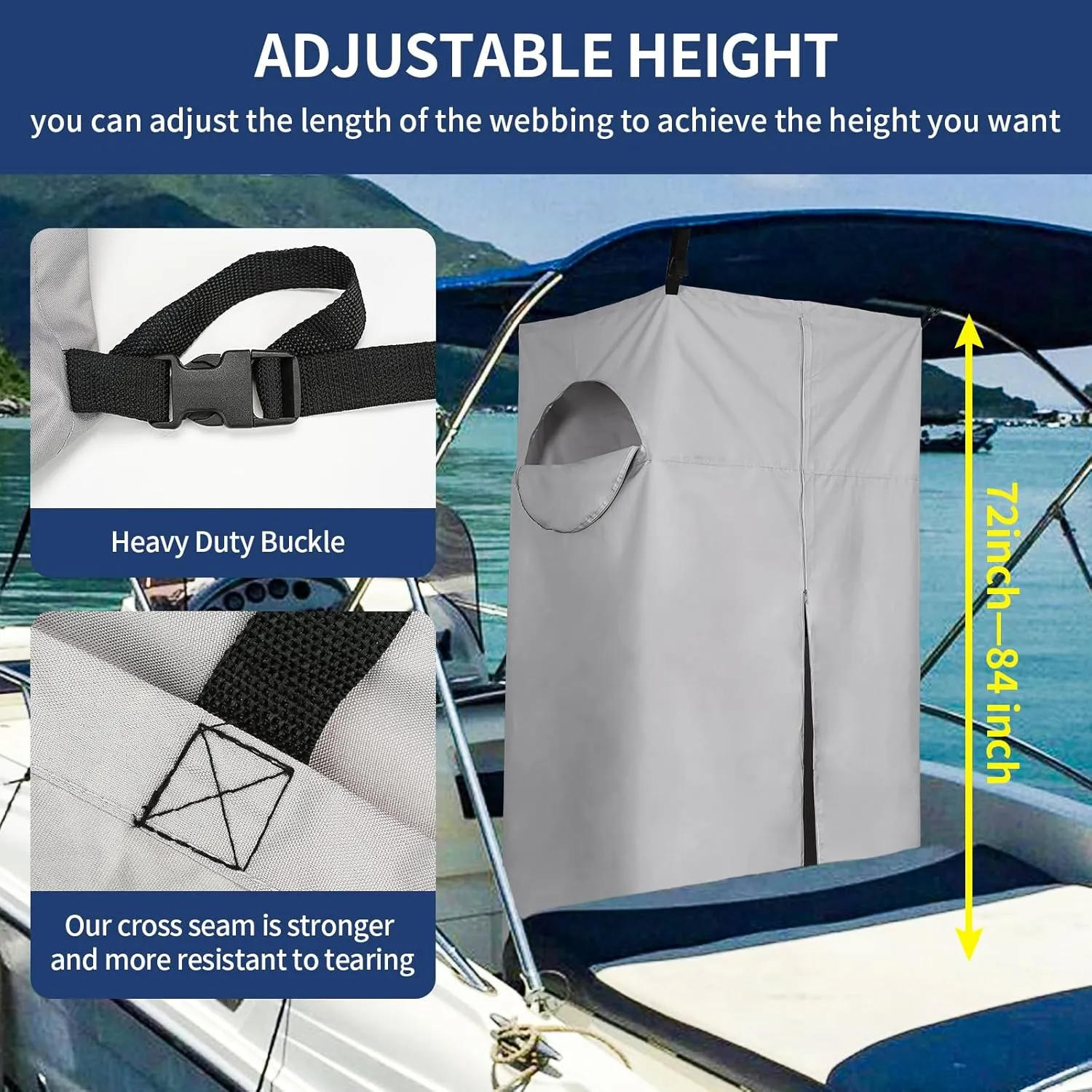 Tuszom Heavy Duty 600D Privacy Tent for Boat, Heavy Duty Hanging Changing Room for Bimini Top with Storage Bag, Portable Privacy Station for Pontoons