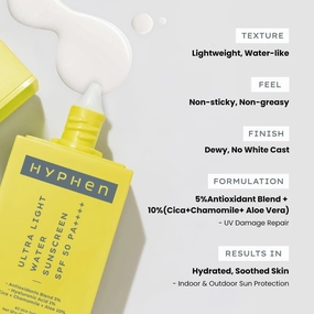 Ultra Light Water Sunscreen SPF 50 PA      UVA-UVB & Blue Light Protection|Dewy with 5% Antioxidants Niacinamide Vitamin E Blend For Men & Women | Korean Sunscreen | Fragrance Free-50ml