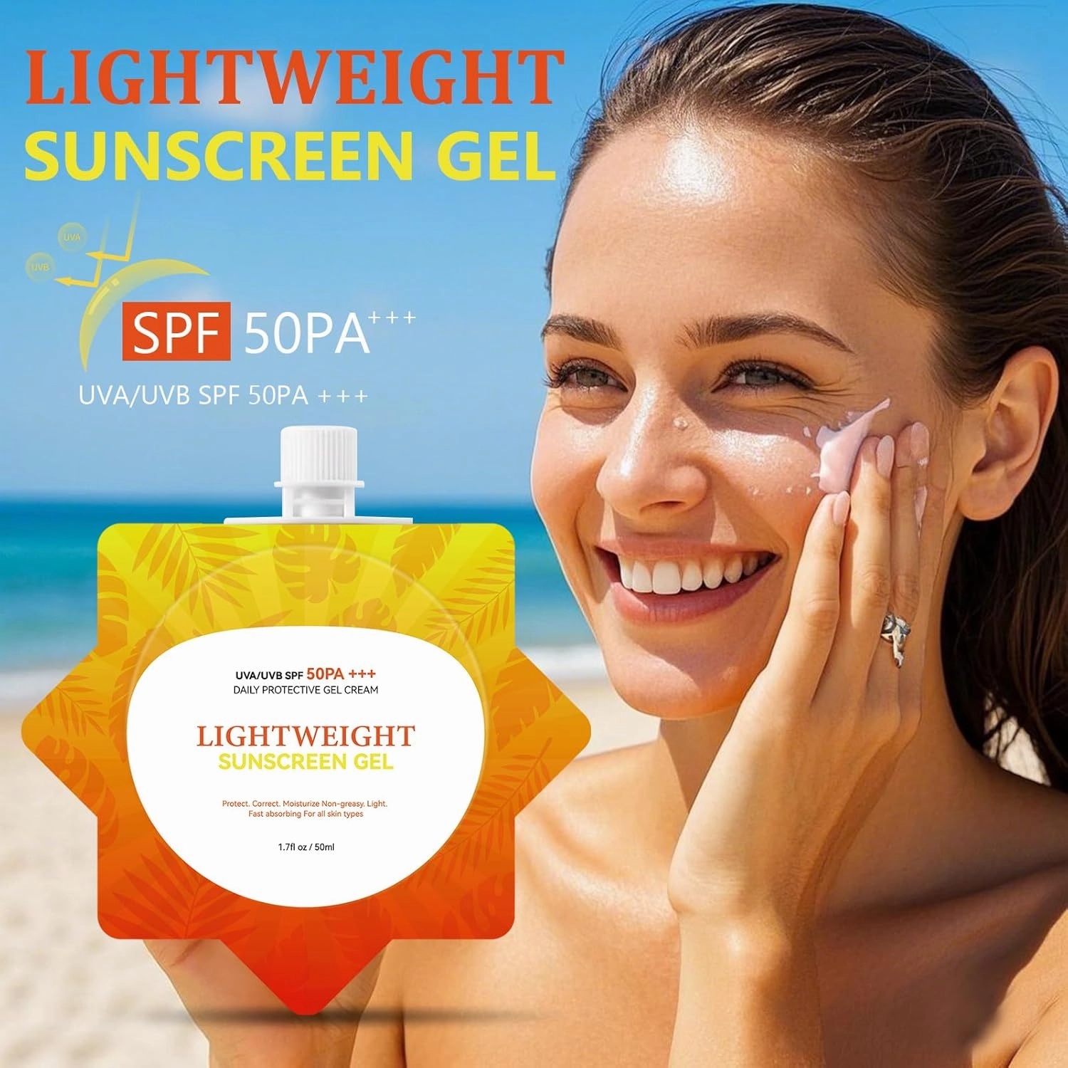 Ultra-Lightweight Dry-Touch Water-Resistant Sunscreen SPF50 PA   , Broad Spectrum UVA/UVB Protection,Daily Airy-Fit Sunscreen Gel,Oil-Free Non-Greasy Formula, No White Cast,for Sensitive Skin,2 Pack