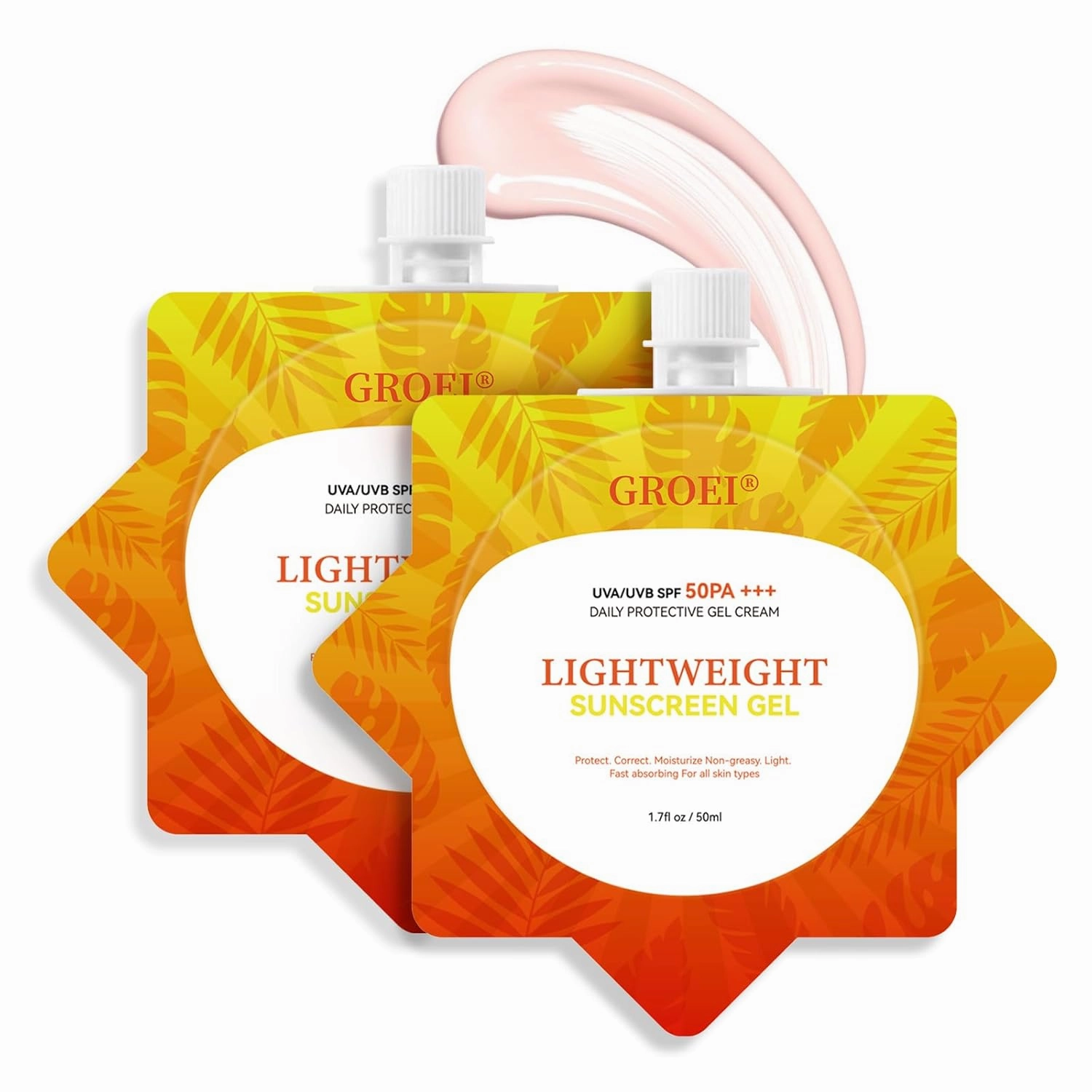 Ultra-Lightweight Dry-Touch Water-Resistant Sunscreen SPF50 PA   , Broad Spectrum UVA/UVB Protection,Daily Airy-Fit Sunscreen Gel,Oil-Free Non-Greasy Formula, No White Cast,for Sensitive Skin,2 Pack
