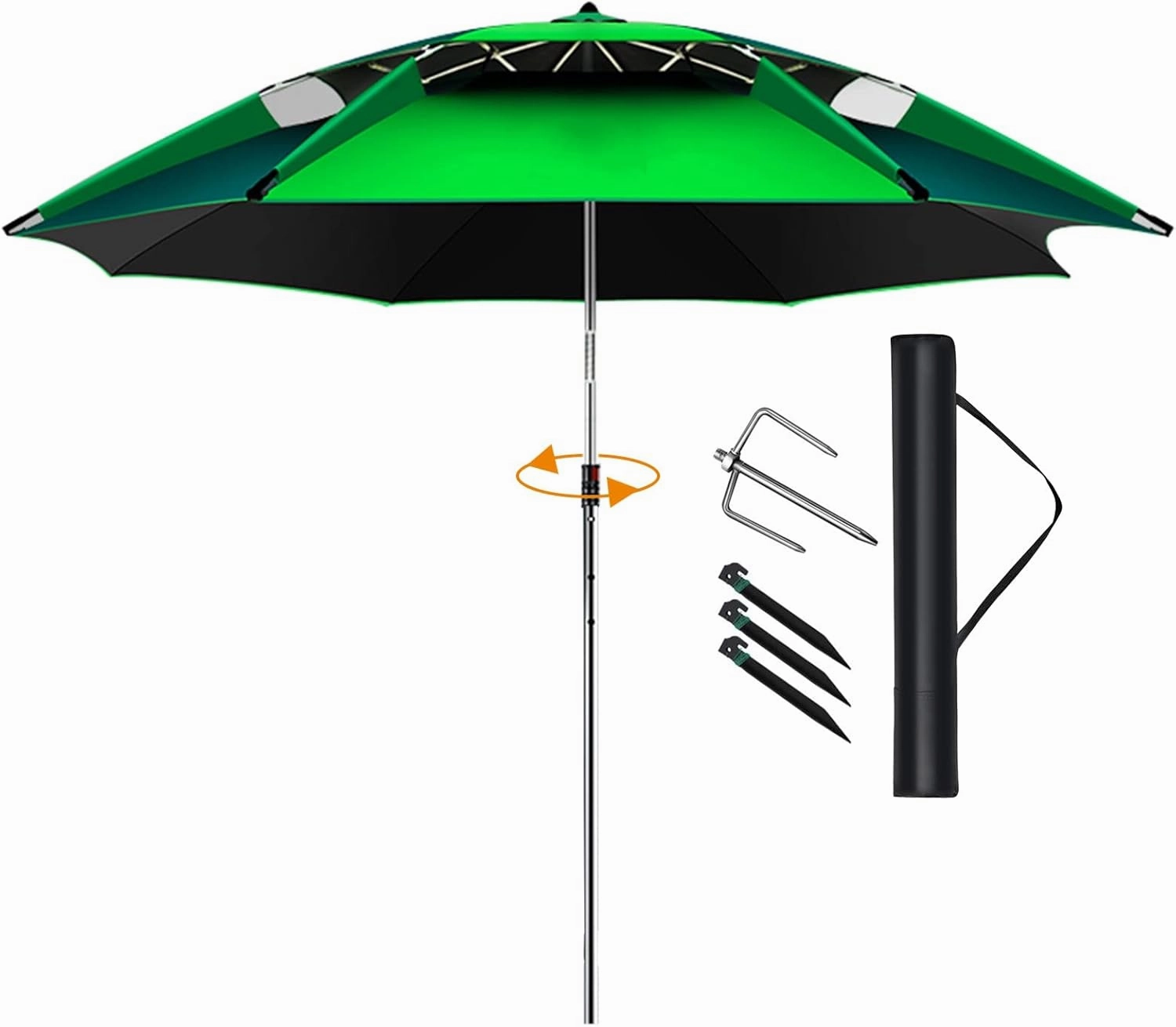 Umbrellas Water Proof Parasol Umbrella for Fishing, Camping, BBQ, Beach, Outdoor Garden, 360° Sun Shade Protection, Sunshade Shelter Outdoor Umbrella Canopy, with Ground Anchor (Green 2m/6.6ft)