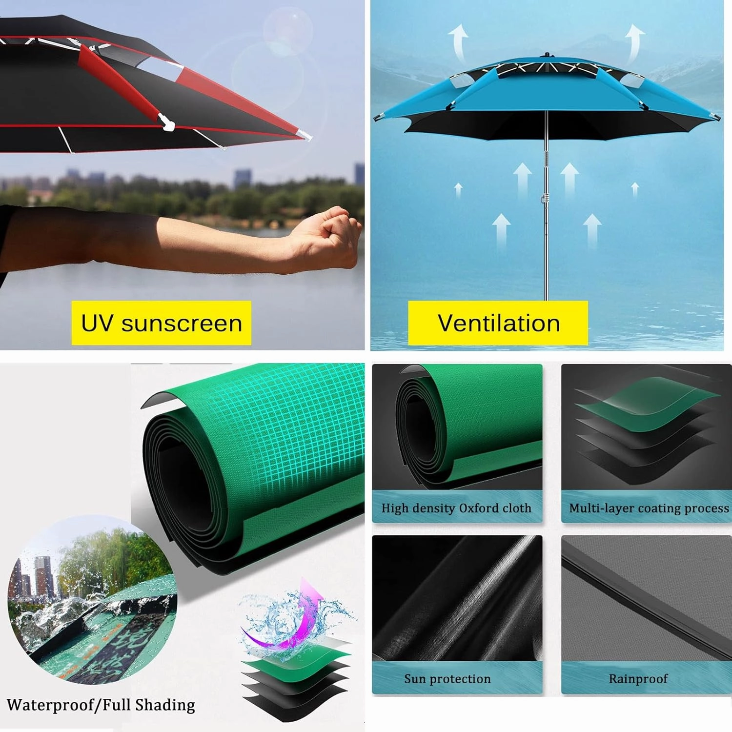 Umbrellas Water Proof Parasol Umbrella for Fishing, Camping, BBQ, Beach, Outdoor Garden, 360° Sun Shade Protection, Sunshade Shelter Outdoor Umbrella Canopy, with Ground Anchor (Green 2m/6.6ft)