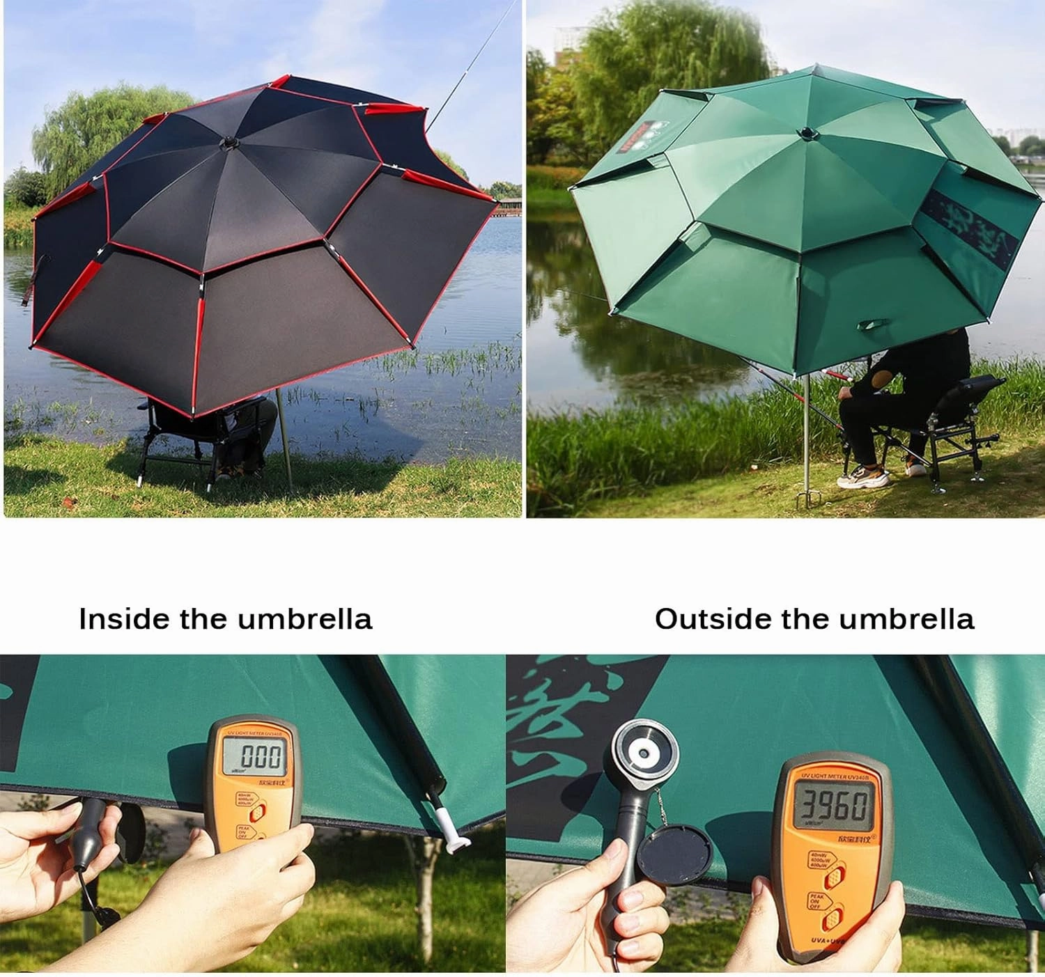 Umbrellas Water Proof Parasol Umbrella for Fishing, Camping, BBQ, Beach, Outdoor Garden, 360° Sun Shade Protection, Sunshade Shelter Outdoor Umbrella Canopy, with Ground Anchor (Green 2m/6.6ft)